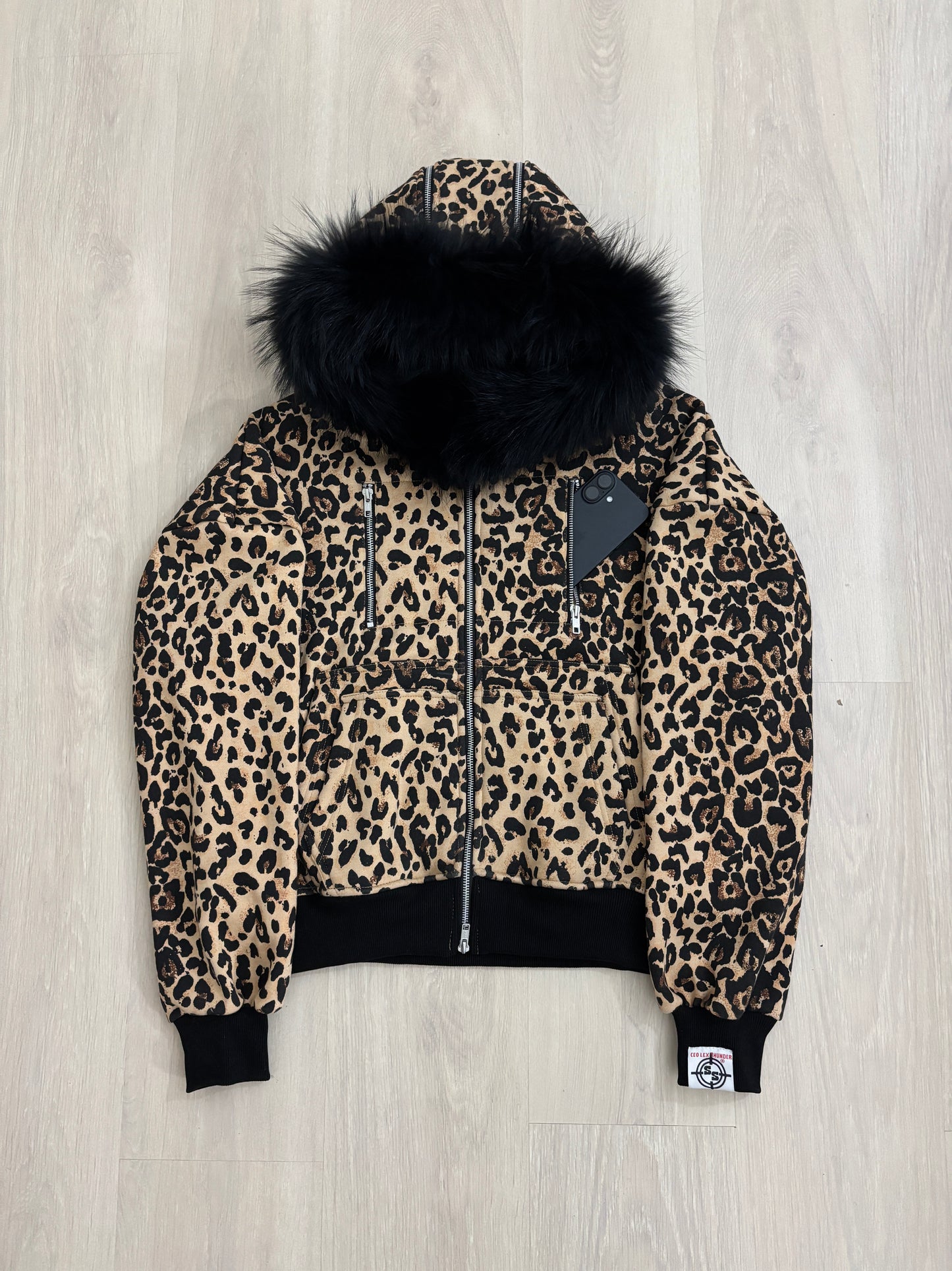 CHEETAH-PRINT CARPENTER TECH FUR ZIPPER