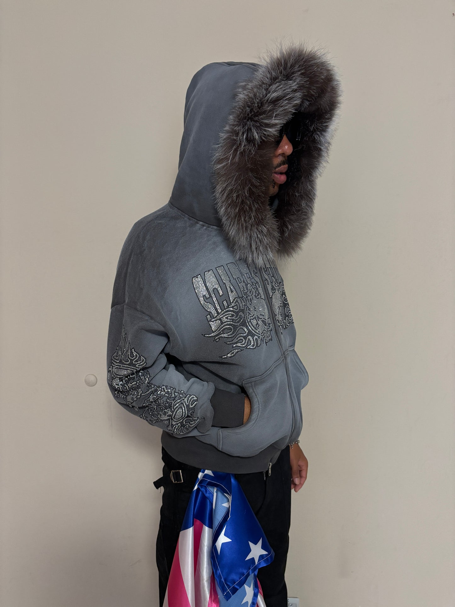 METALIC RACER ASH GREY SPRAY-WASH ZIPPER