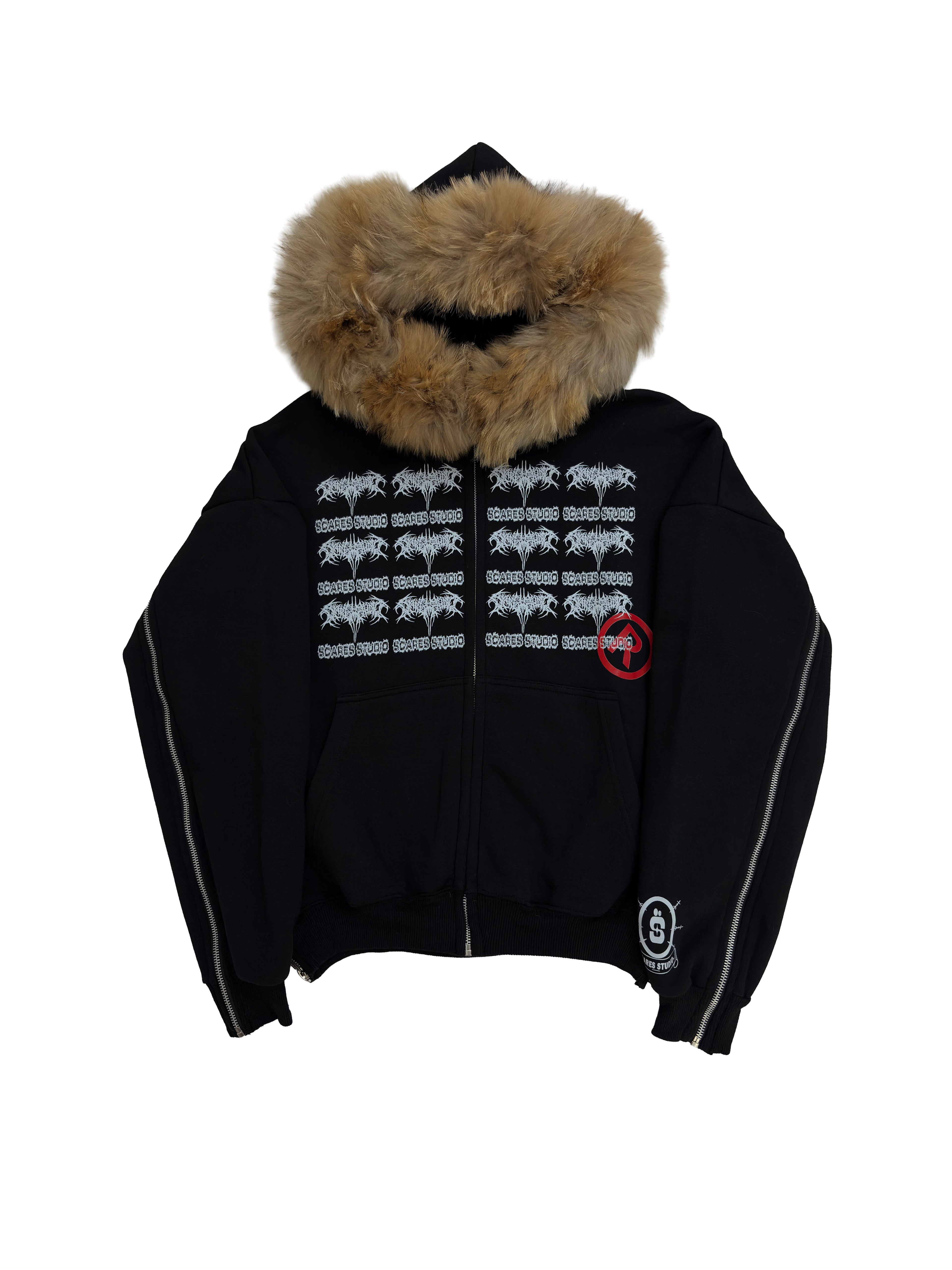 TRIBAL SYMBOLS BLACK FUR ZIPPER
