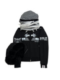 BLACK HYB. HOODIE [SCARF & FUR HOODS STYLES]