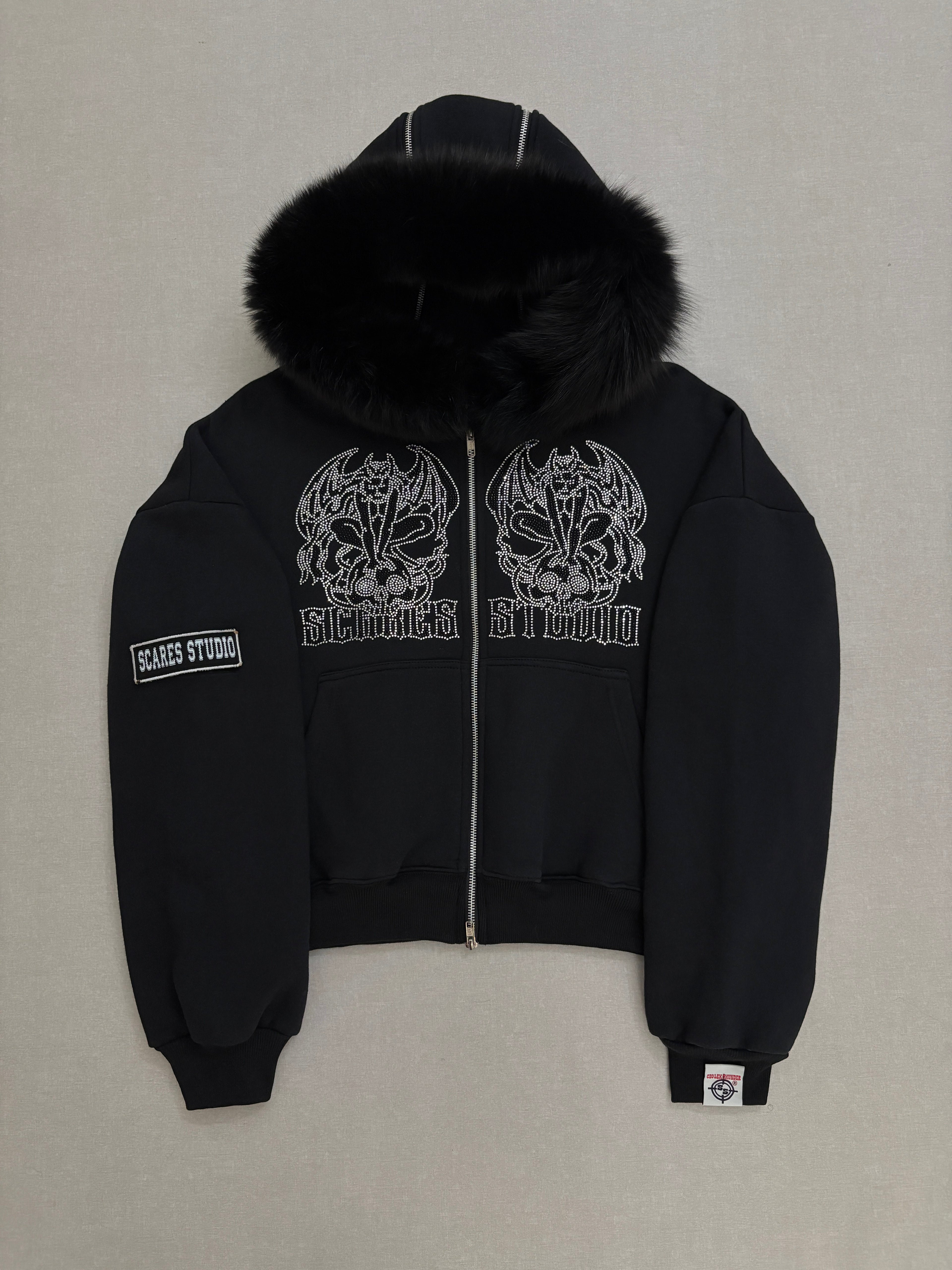 BLACK SKULL FALLEN ANGELS ZIPPER