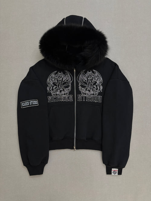 BLACK SKULL FALLEN ANGELS ZIPPER