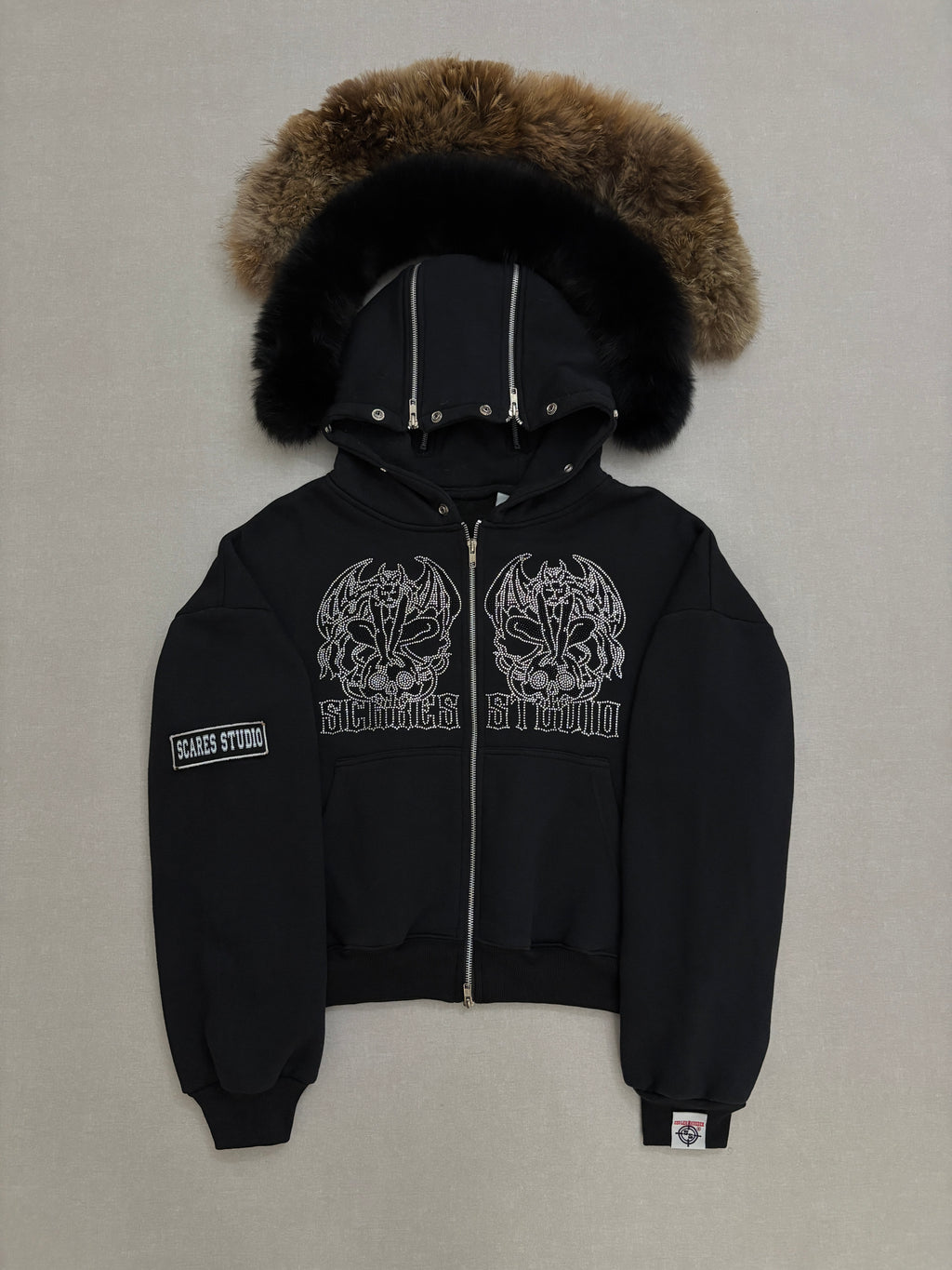 BLACK SKULL FALLEN ANGELS ZIPPER