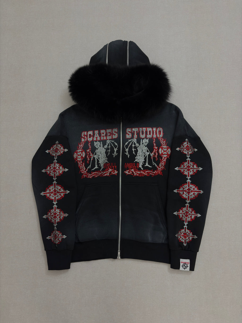 SKULL ANGELS BLACK SPRAY-WASH ZIPPER
