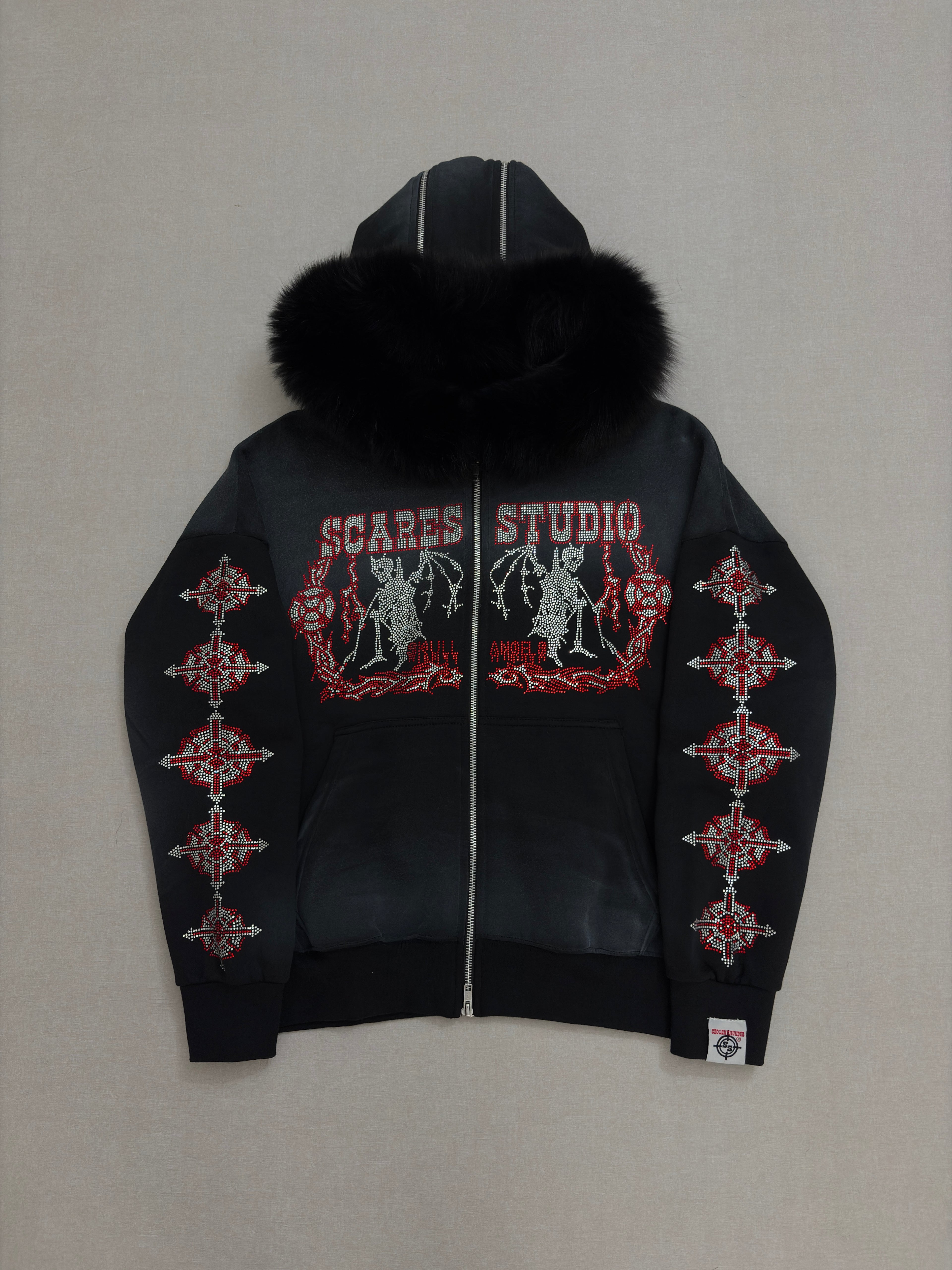 SKULL ANGELS BLACK SPRAY-WASH ZIPPER