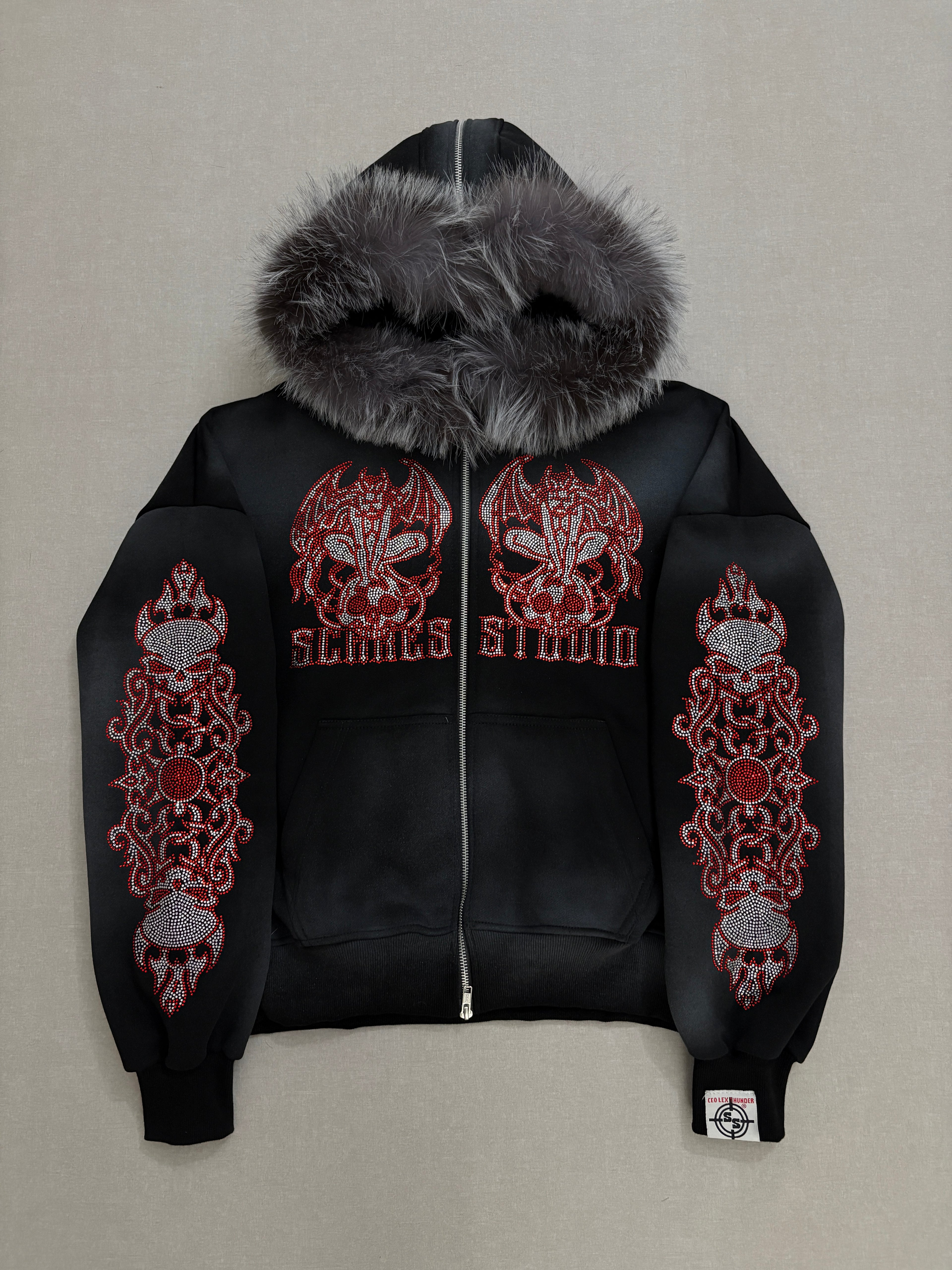 SKULL FALLEN ANGELS RED & WHITEFUR ZIPPER