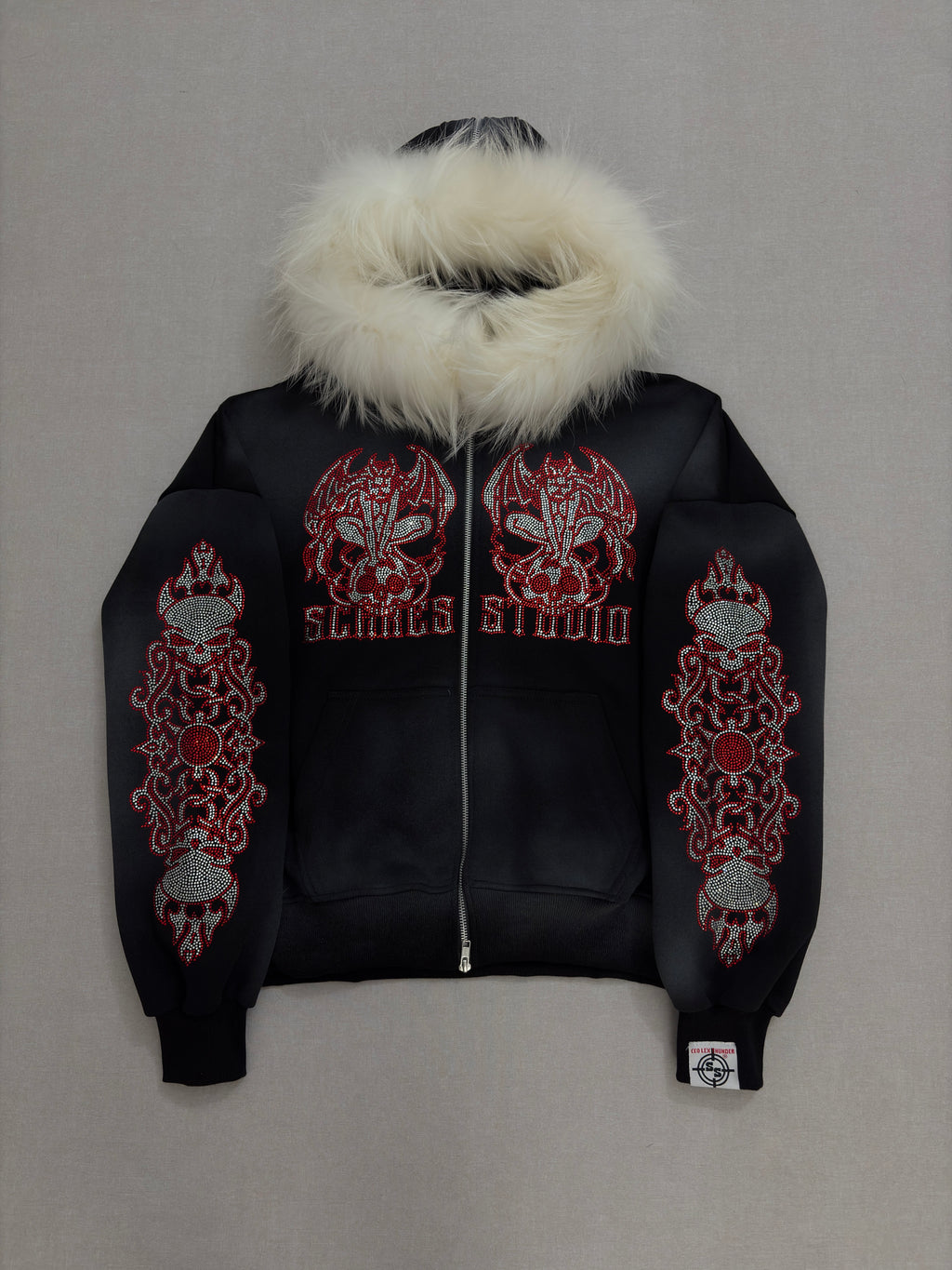 SKULL FALLEN ANGELS RED & WHITEFUR ZIPPER