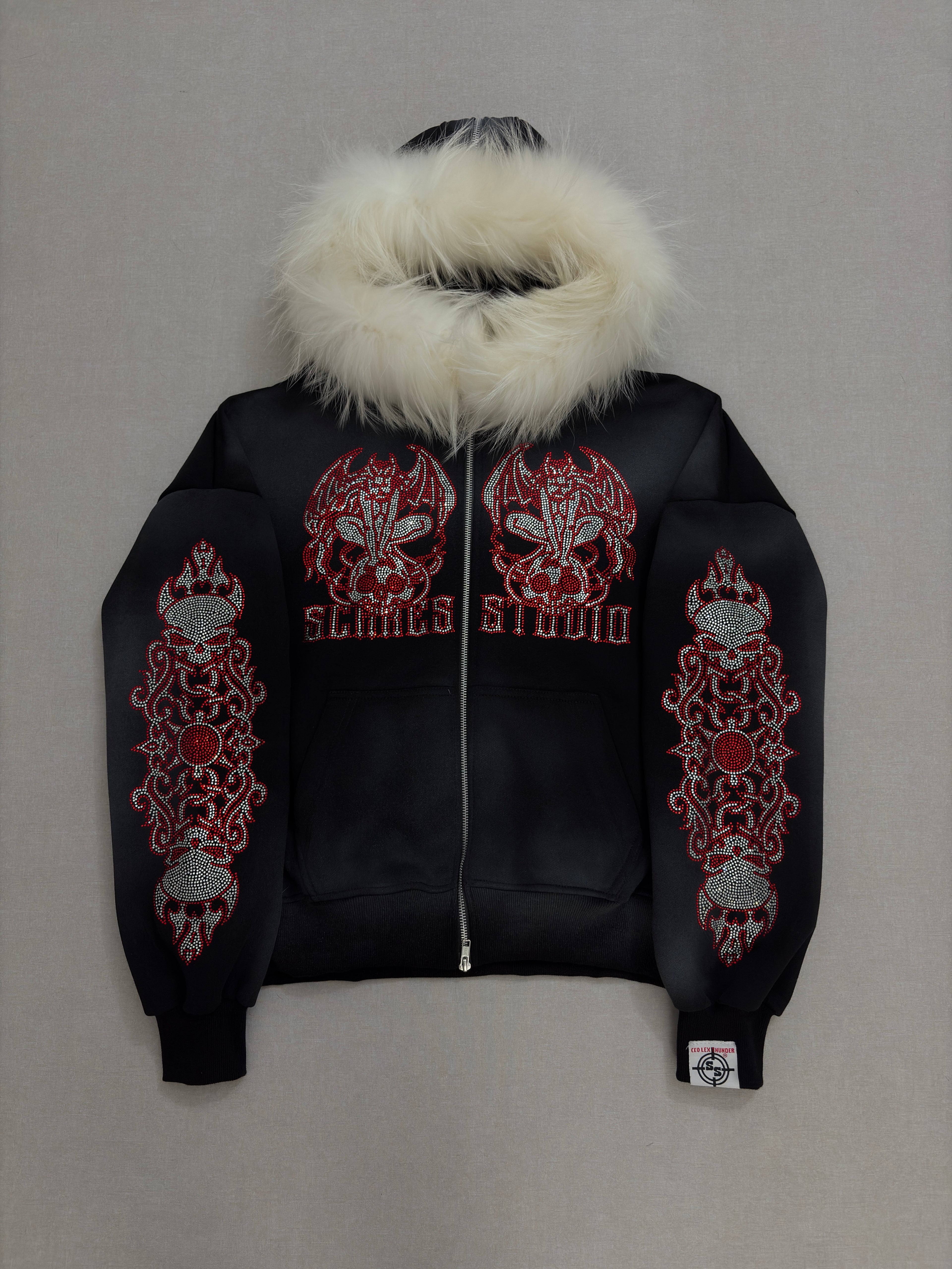 SKULL FALLEN ANGELS RED & WHITEFUR ZIPPER