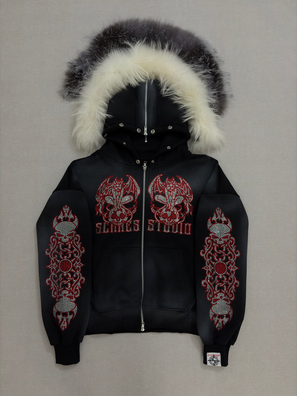 SKULL FALLEN ANGELS RED & WHITEFUR ZIPPER