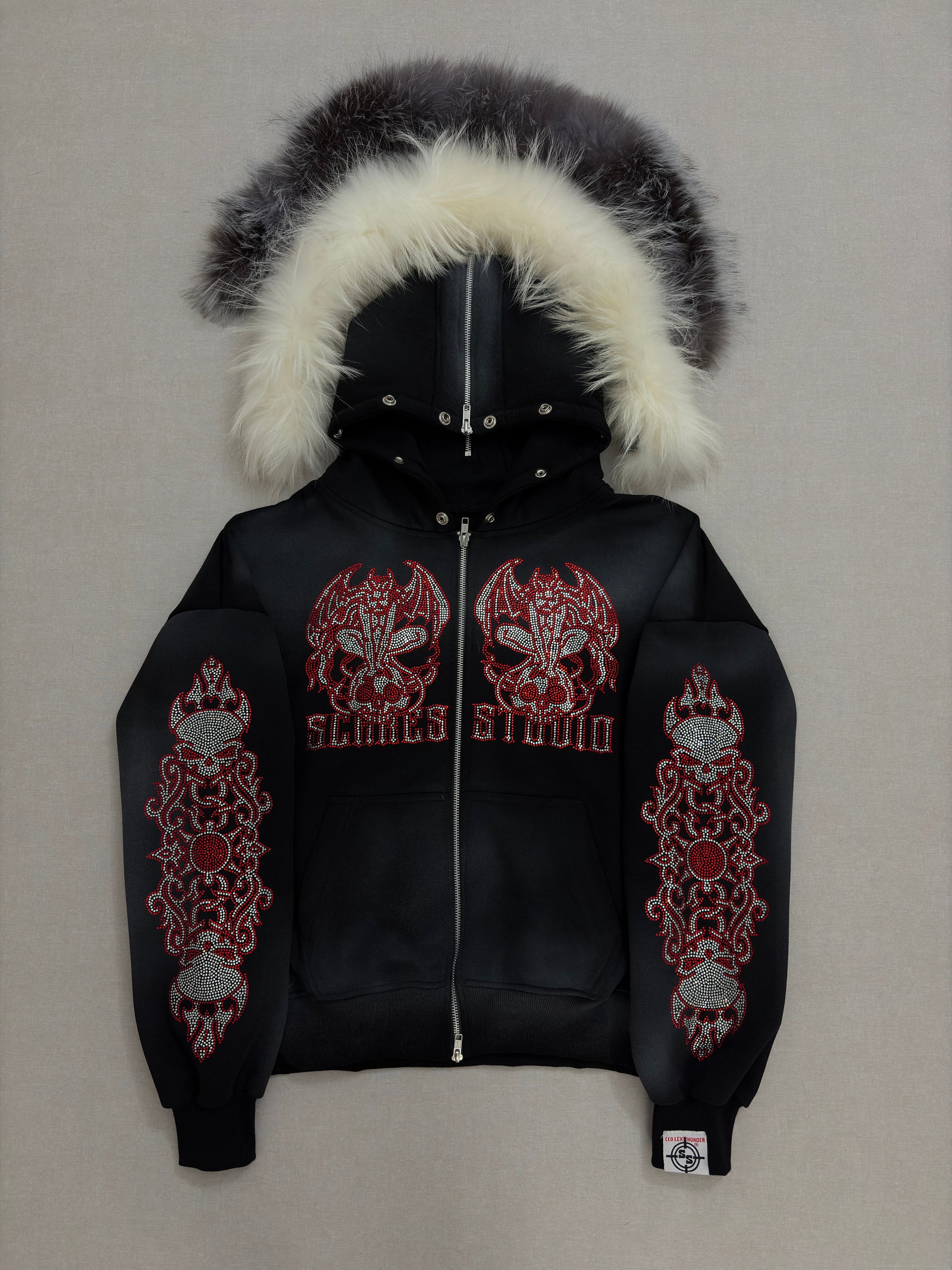 SKULL FALLEN ANGELS RED & WHITEFUR ZIPPER