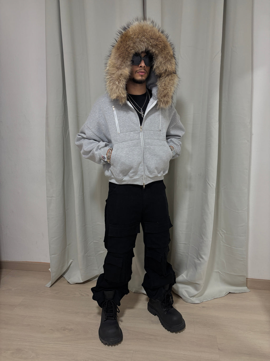 HEATHER GREY CARPENTER TECH FUR ZIPPER