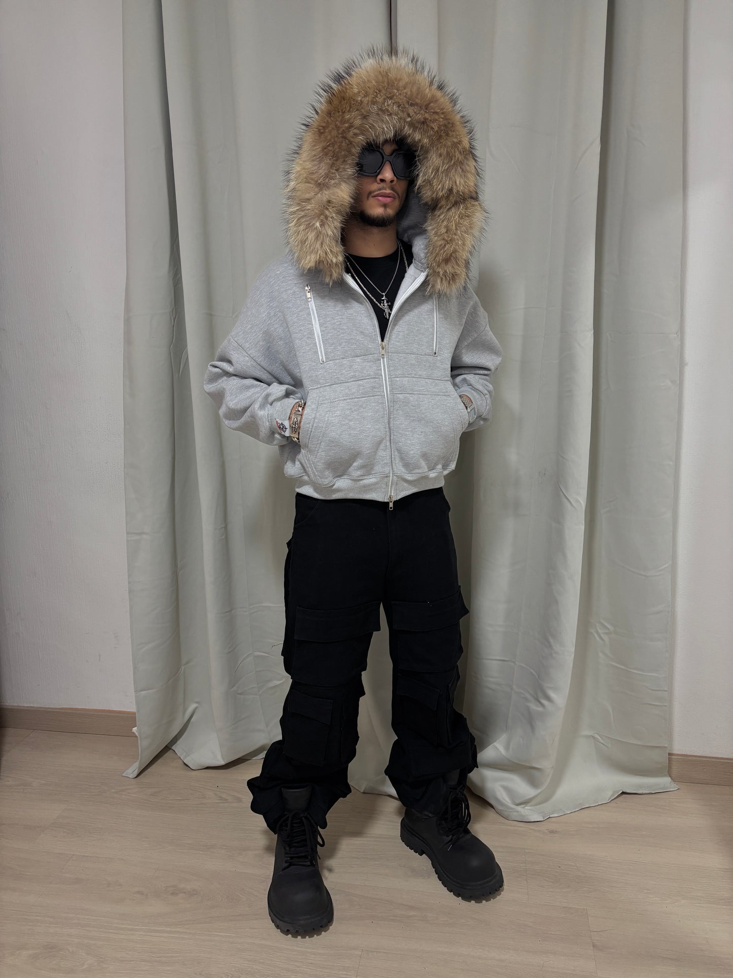 HEATHER GREY CARPENTER TECH FUR ZIPPER