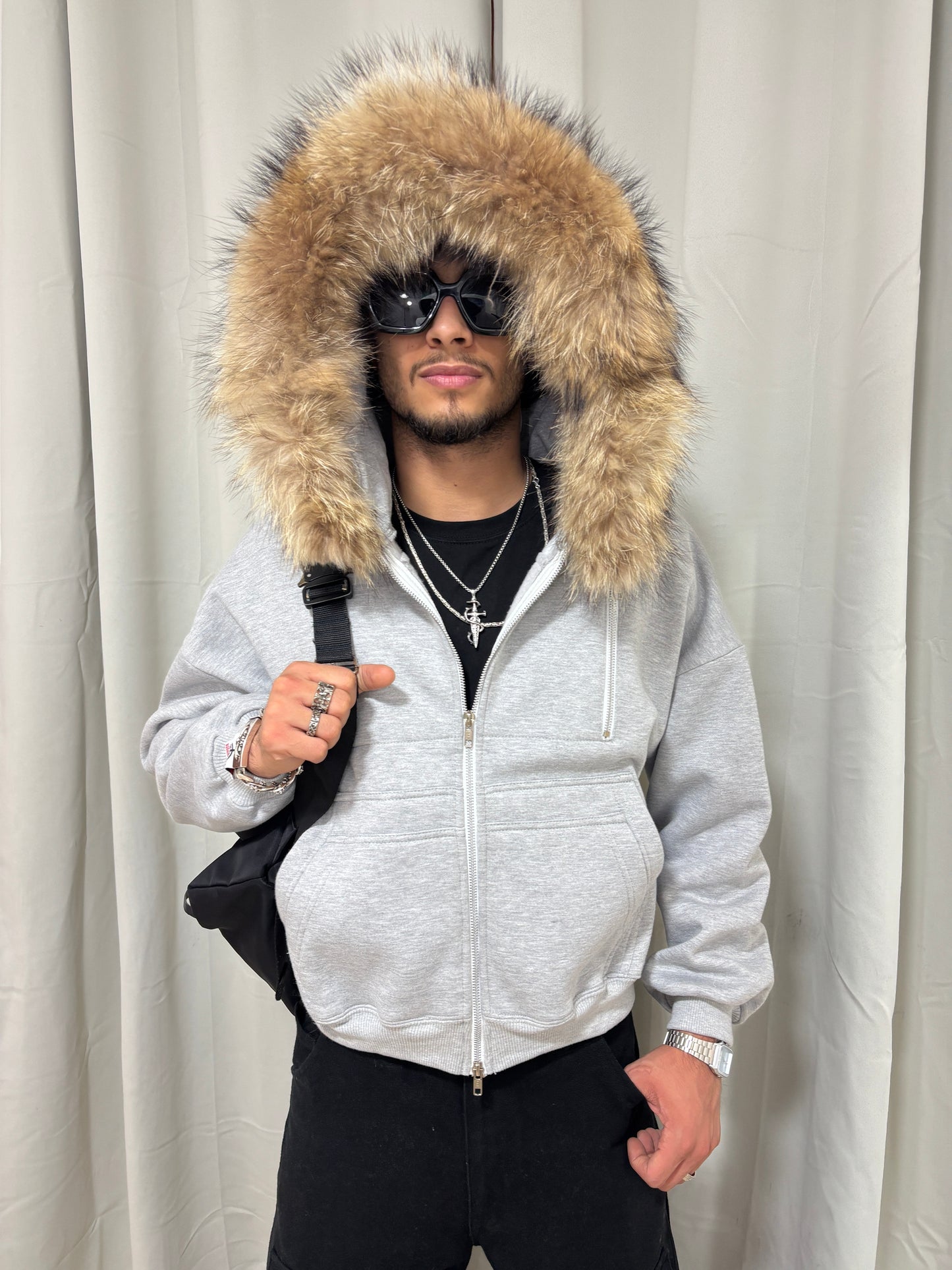 HEATHER GREY CARPENTER TECH FUR ZIPPER