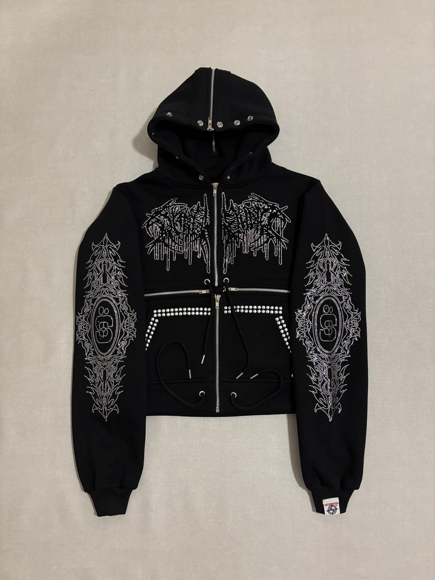 TRIBAL SYMBOL CROSS-ZIPPER HOODIE