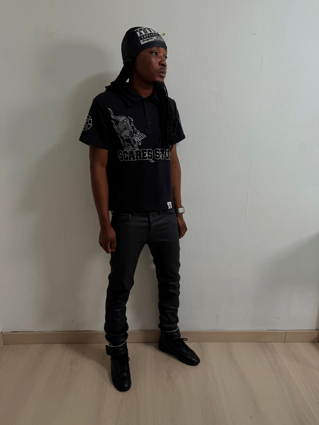 THE NEW BORNSTAR ROSE BLACK POLO SHIRT