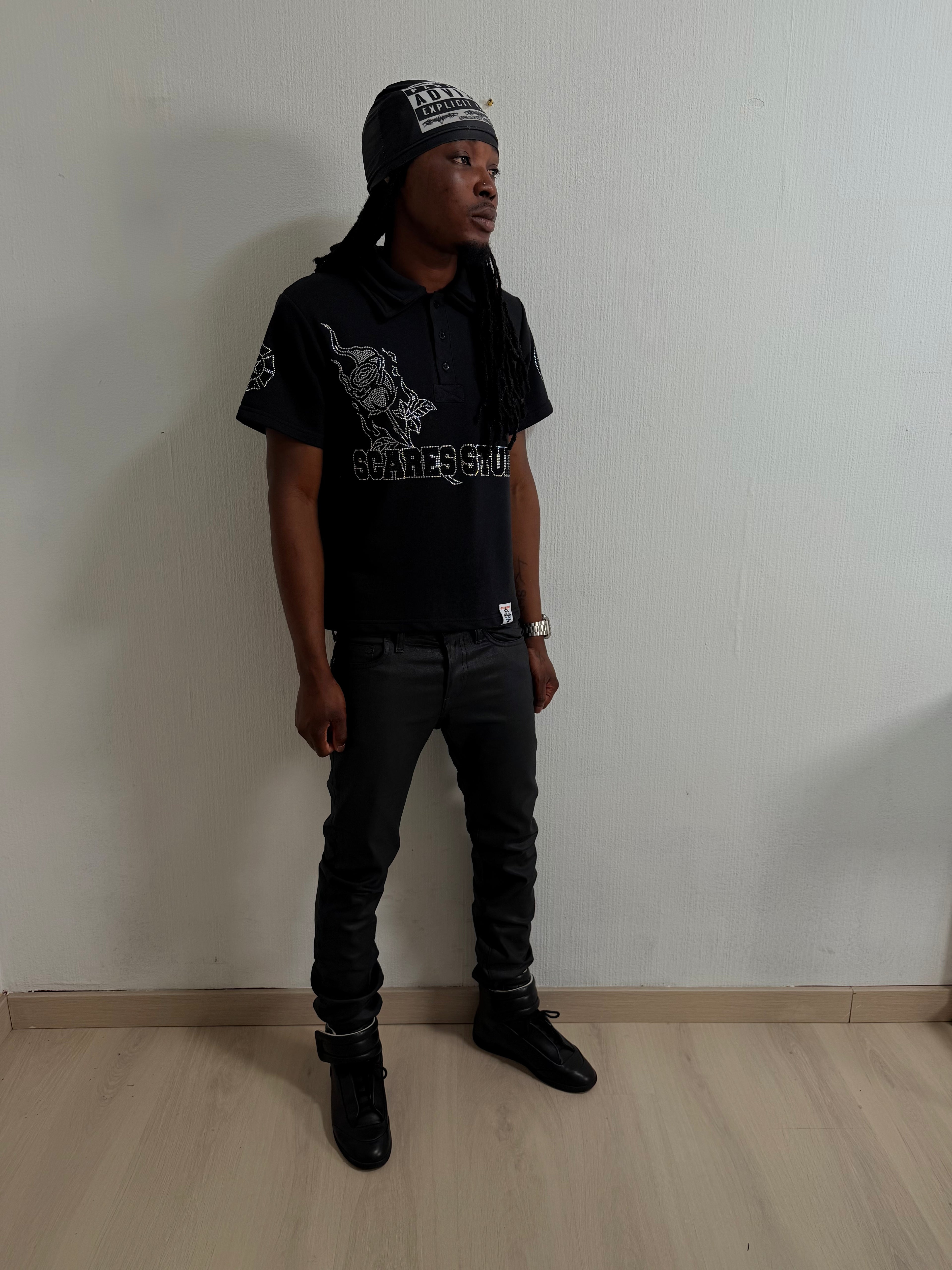 THE NEW BORNSTAR ROSE BLACK POLO SHIRT