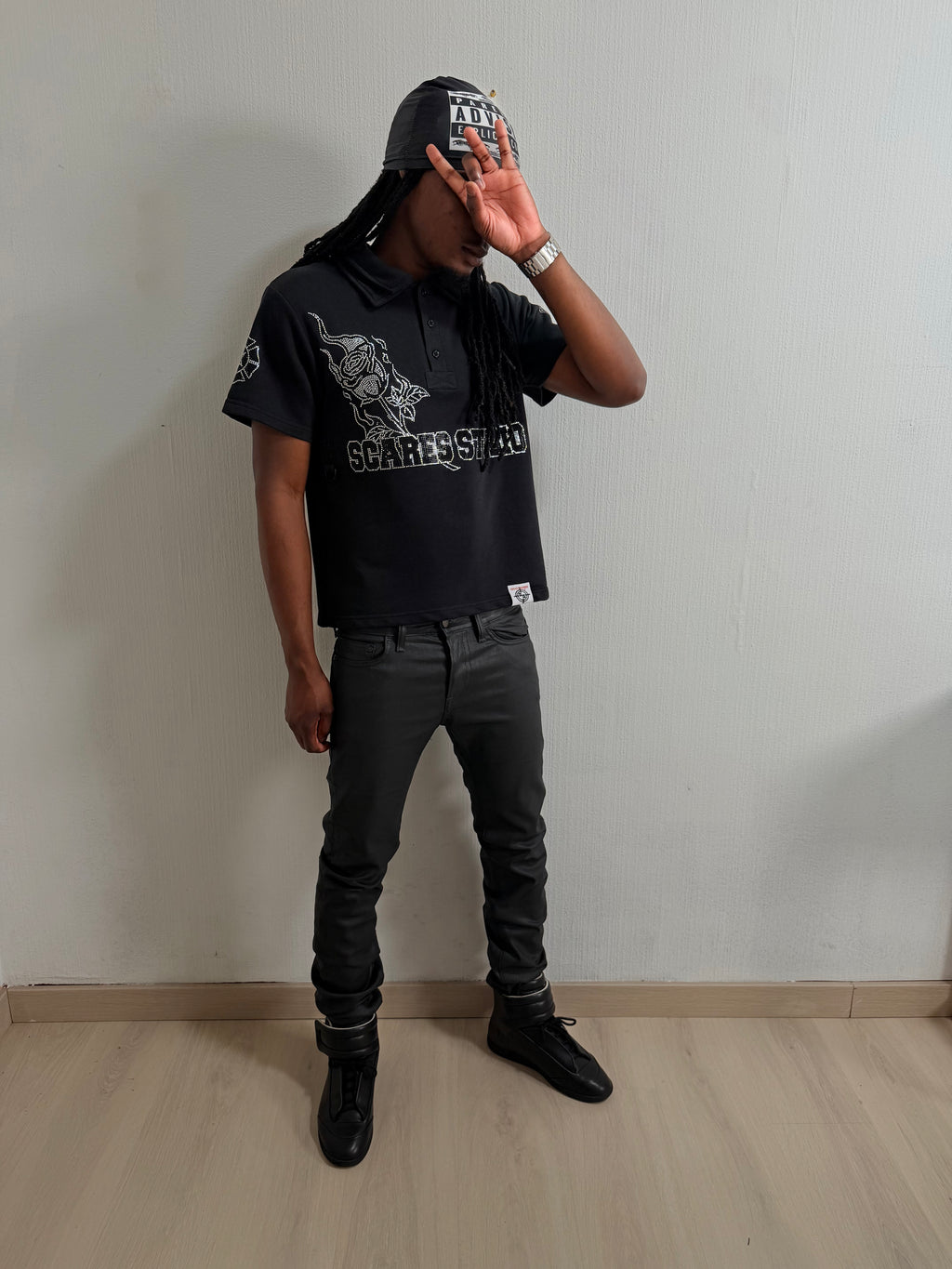 THE NEW BORNSTAR ROSE BLACK POLO SHIRT