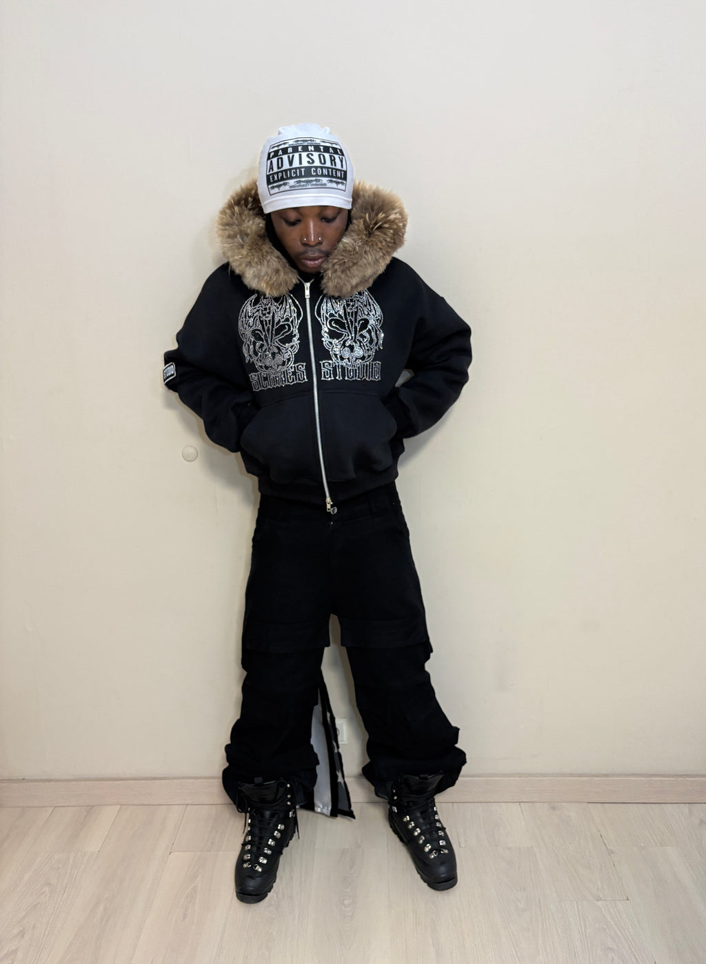 BLACK SKULL FALLEN ANGELS ZIPPER