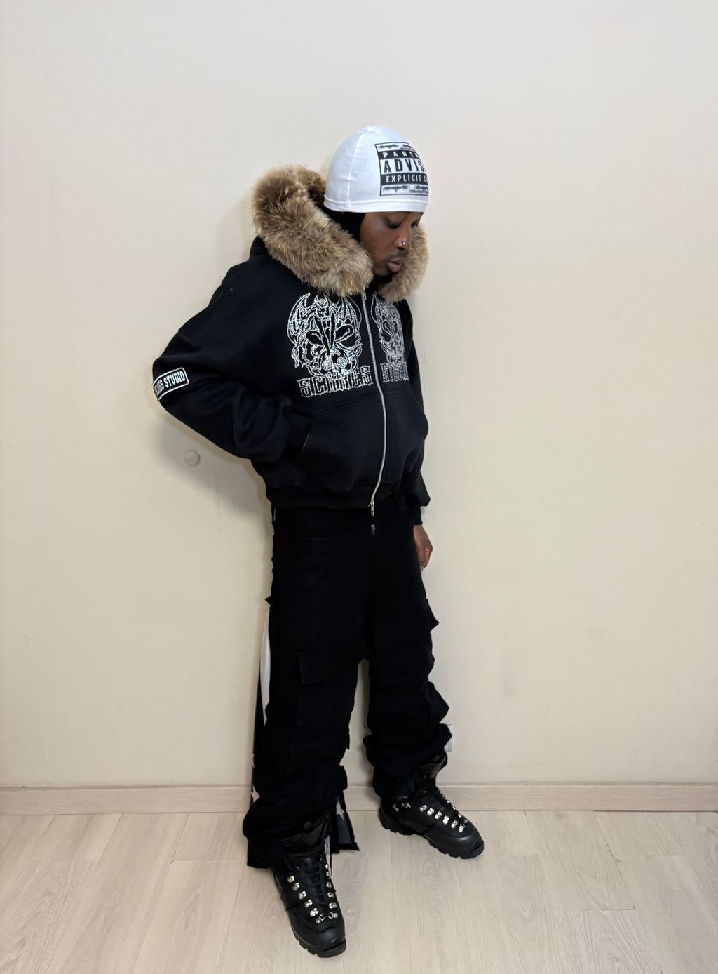 BLACK SKULL FALLEN ANGELS ZIPPER