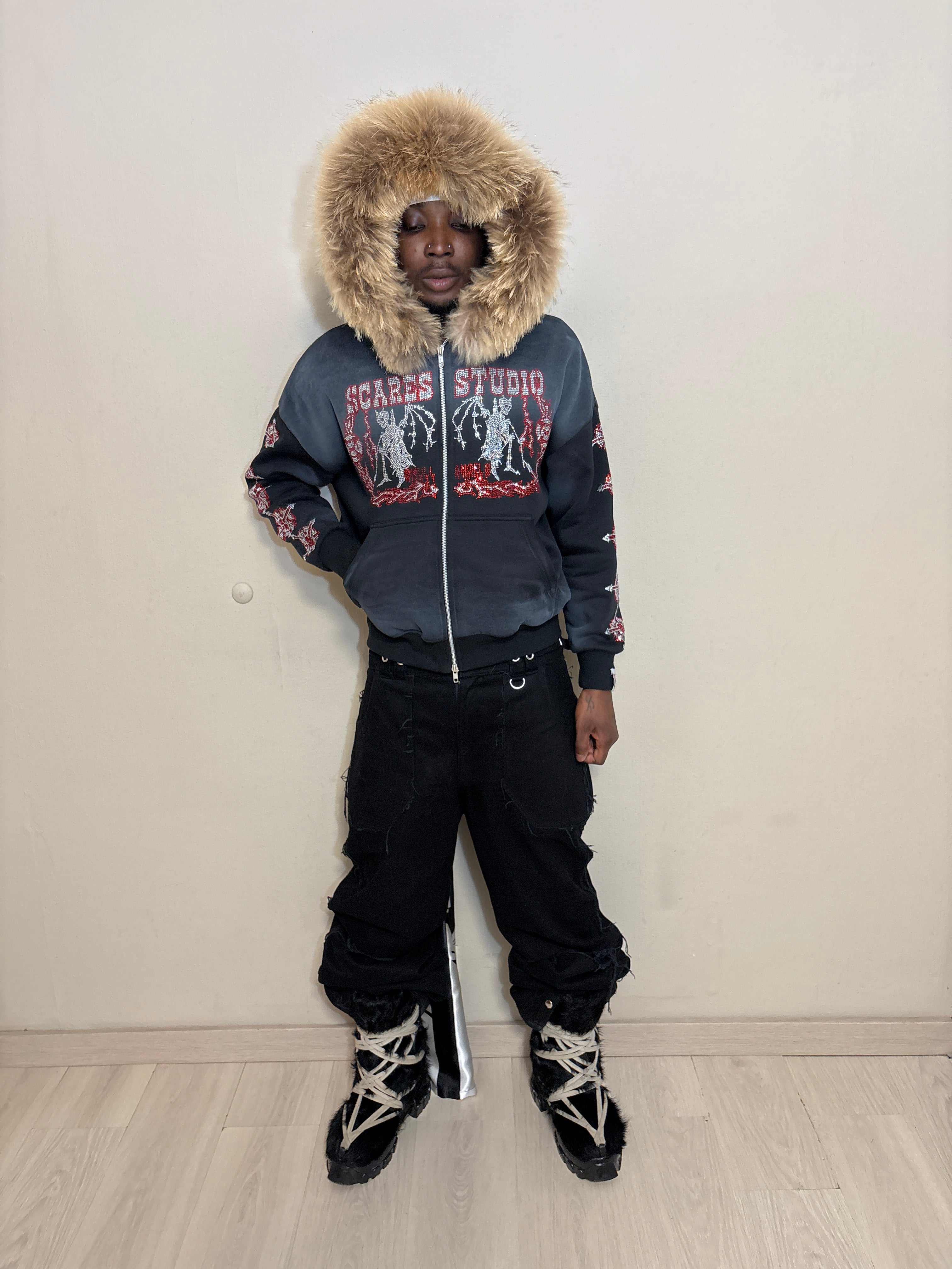 SKULL ANGELS BLACK SPRAY-WASH ZIPPER