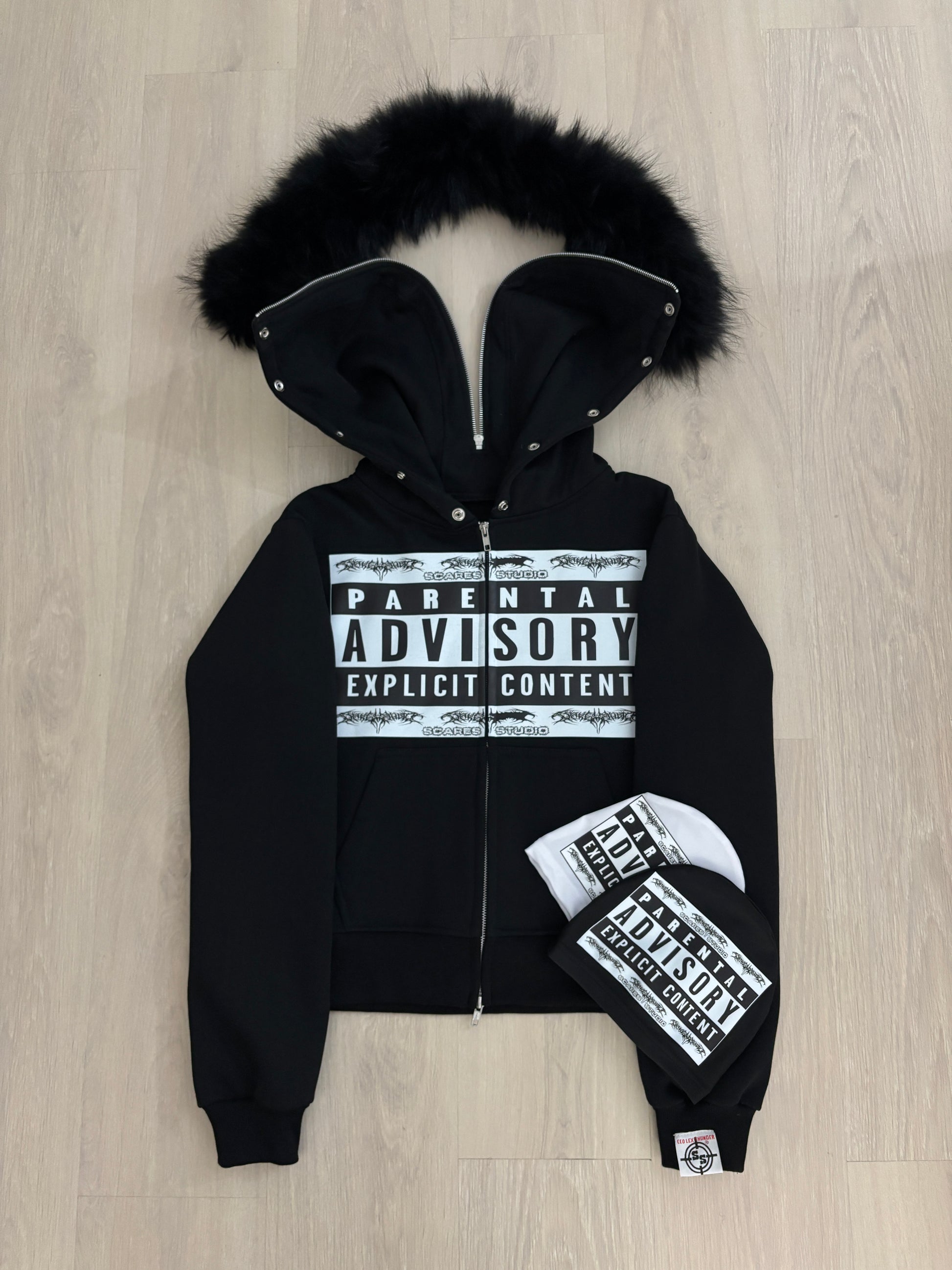 PARENTAL ADVISORY (BLACK FUR) BLACK ZIPPER