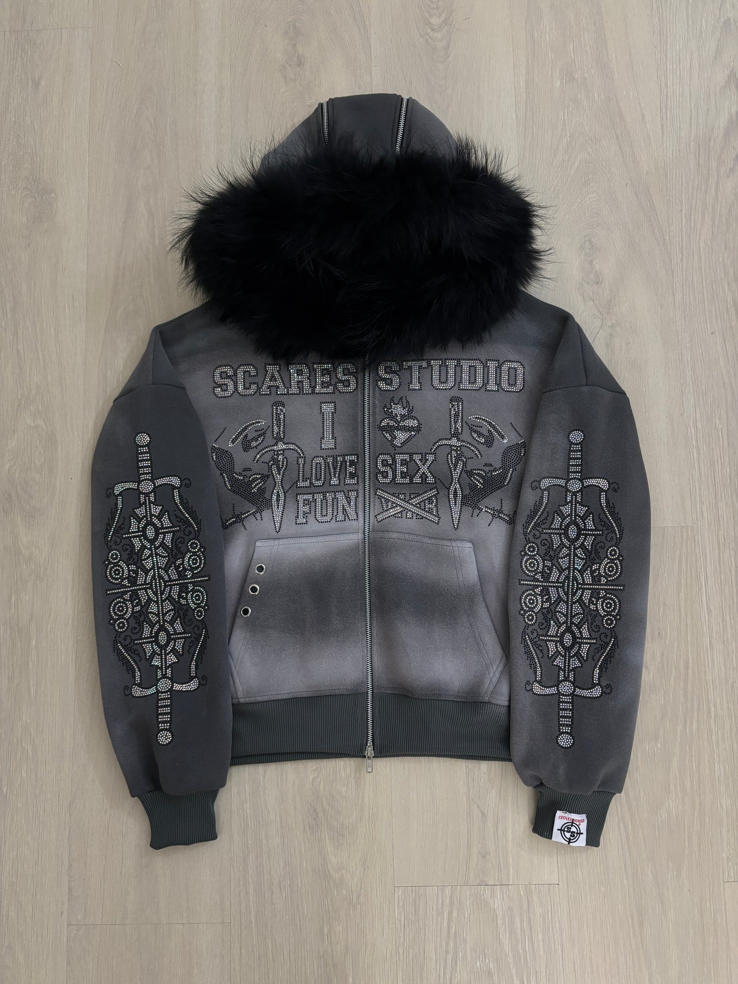 SPRAY WASH ASH-GREY MULTI SHADE FUR ZIPPER