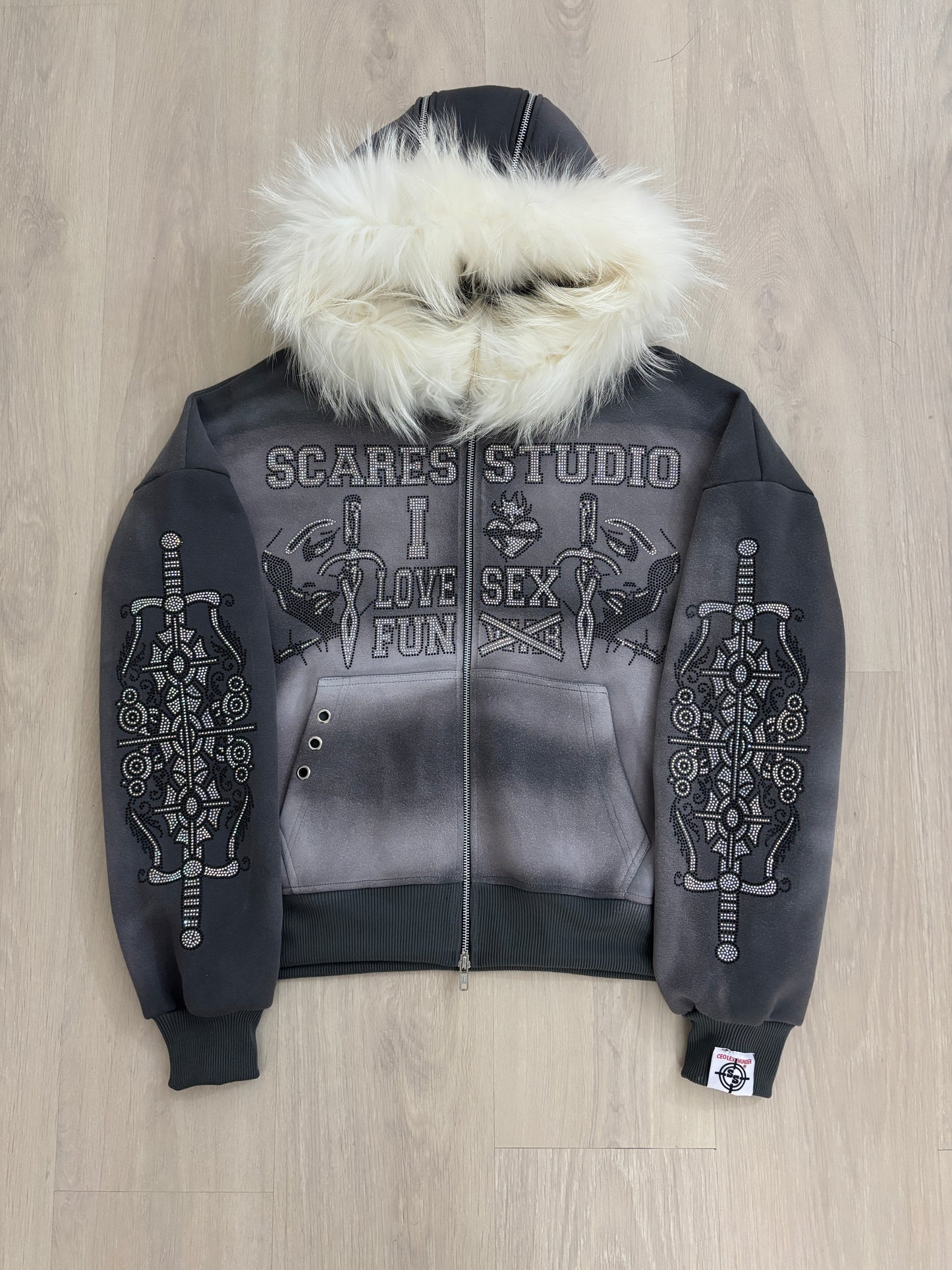 SPRAY WASH ASH-GREY MULTI SHADE FUR ZIPPER