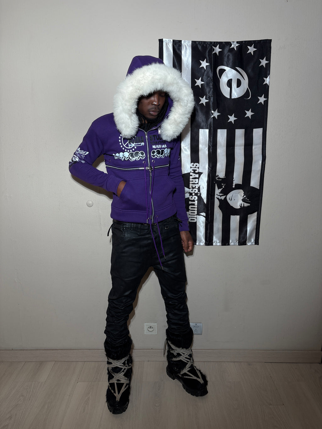 PURPLE HYB. HOODIE [ SCARF & FUR HOOD STYLES]