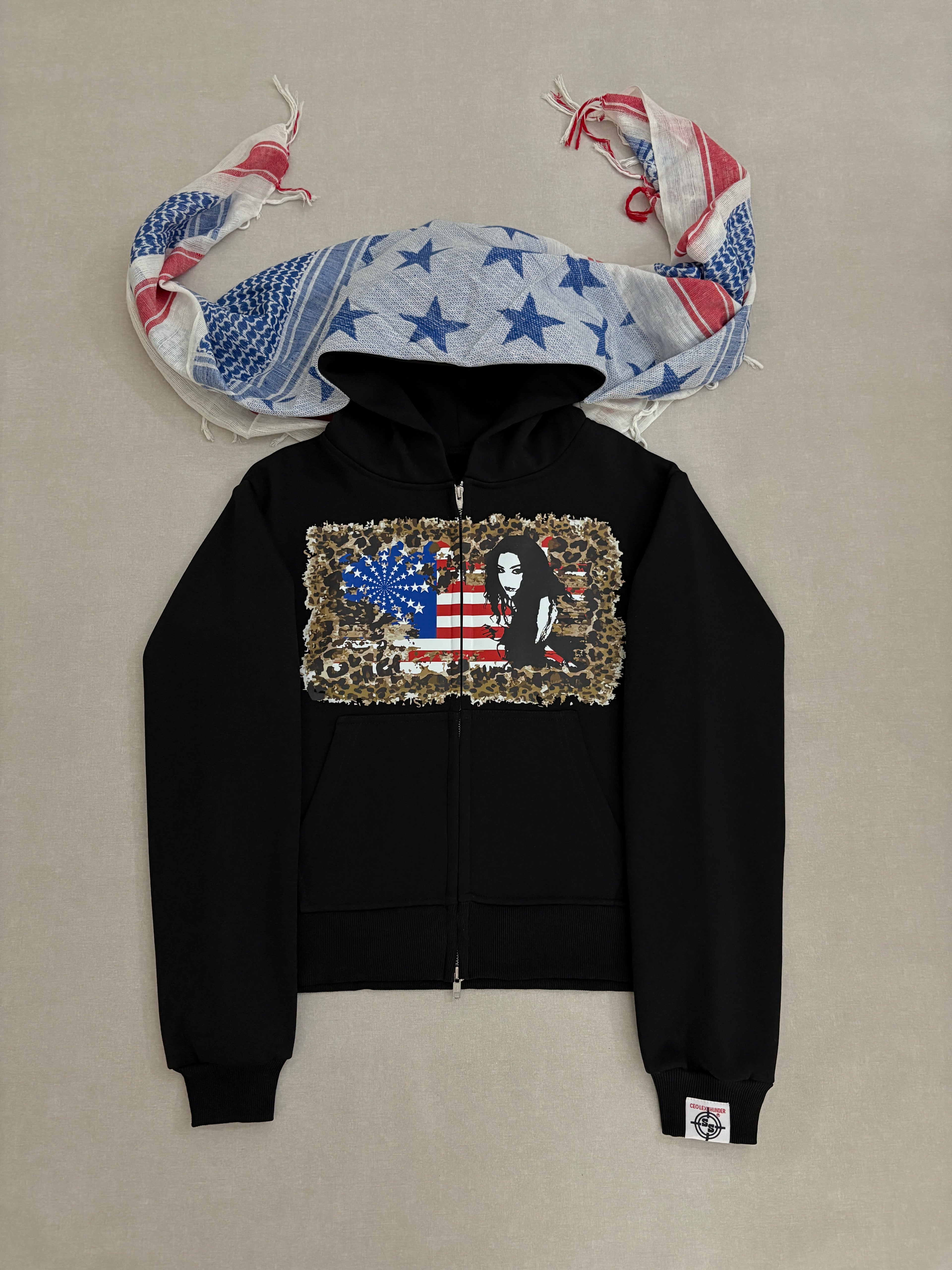 USA-CHEETAH FLAG TURBAN SCARF ZIPPER