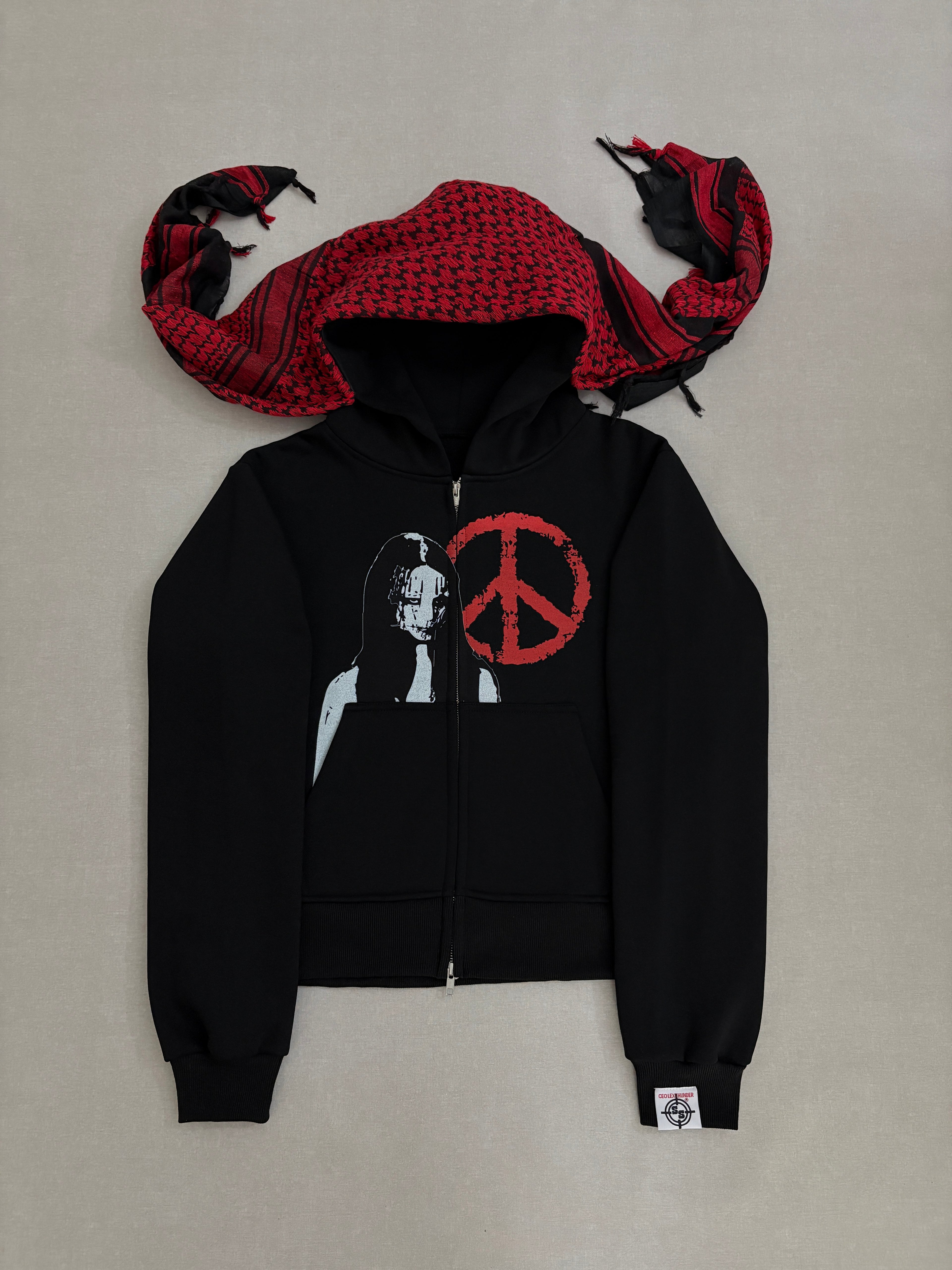 PEACE & CHAOS RED TURBAN SCARF ZIPPER