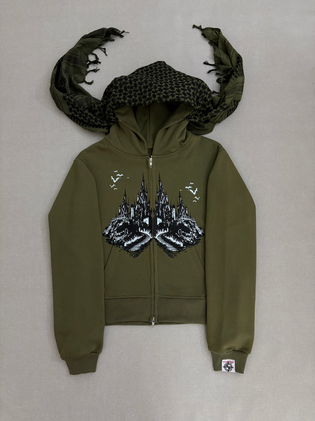 VAMP H.Q ARMY GREEN TURBAN SCARF ZIPPER