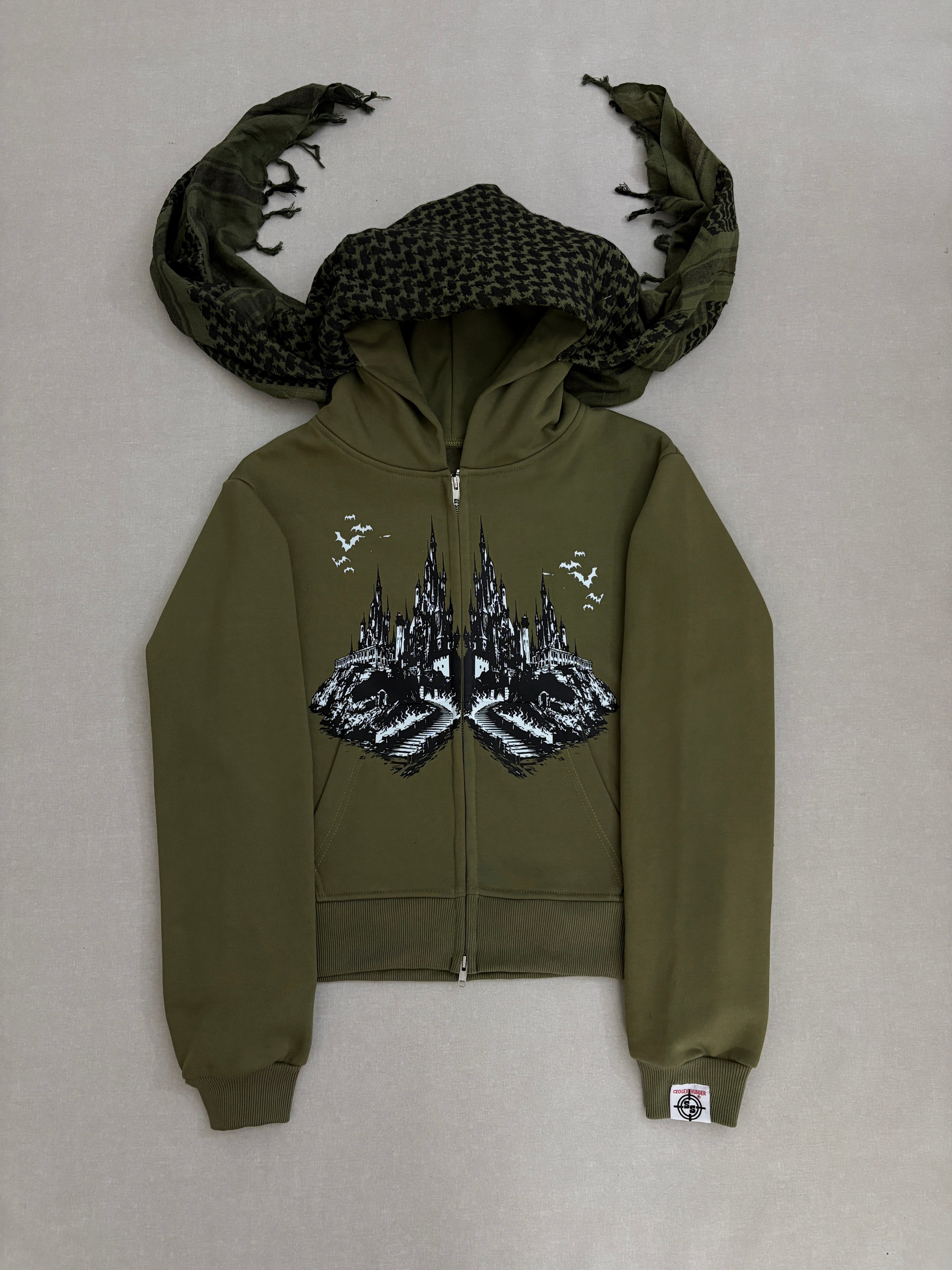 VAMP H.Q ARMY GREEN TURBAN SCARF ZIPPER