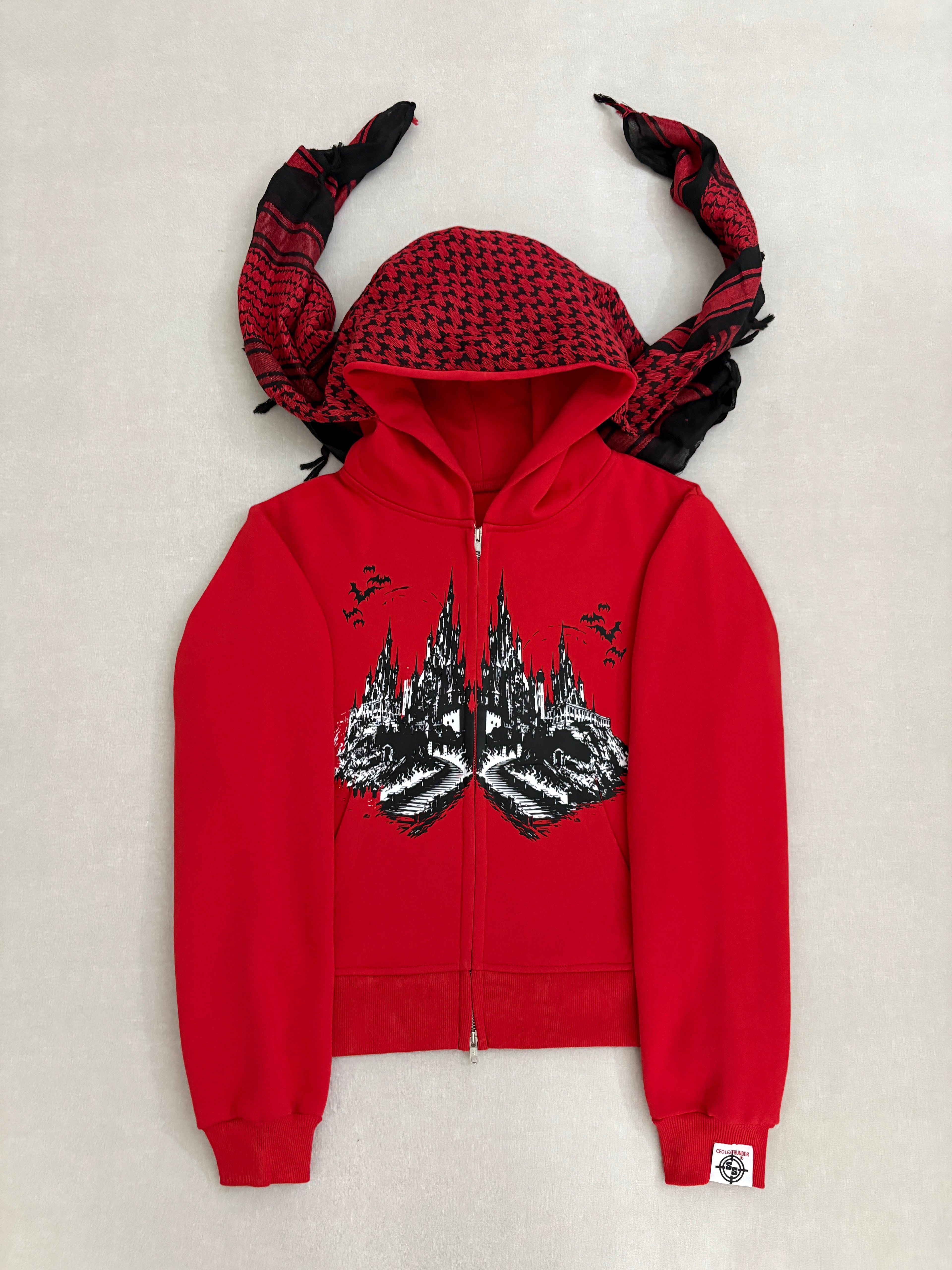 VAMP H.Q RED TURBAN SCARF ZIPPER