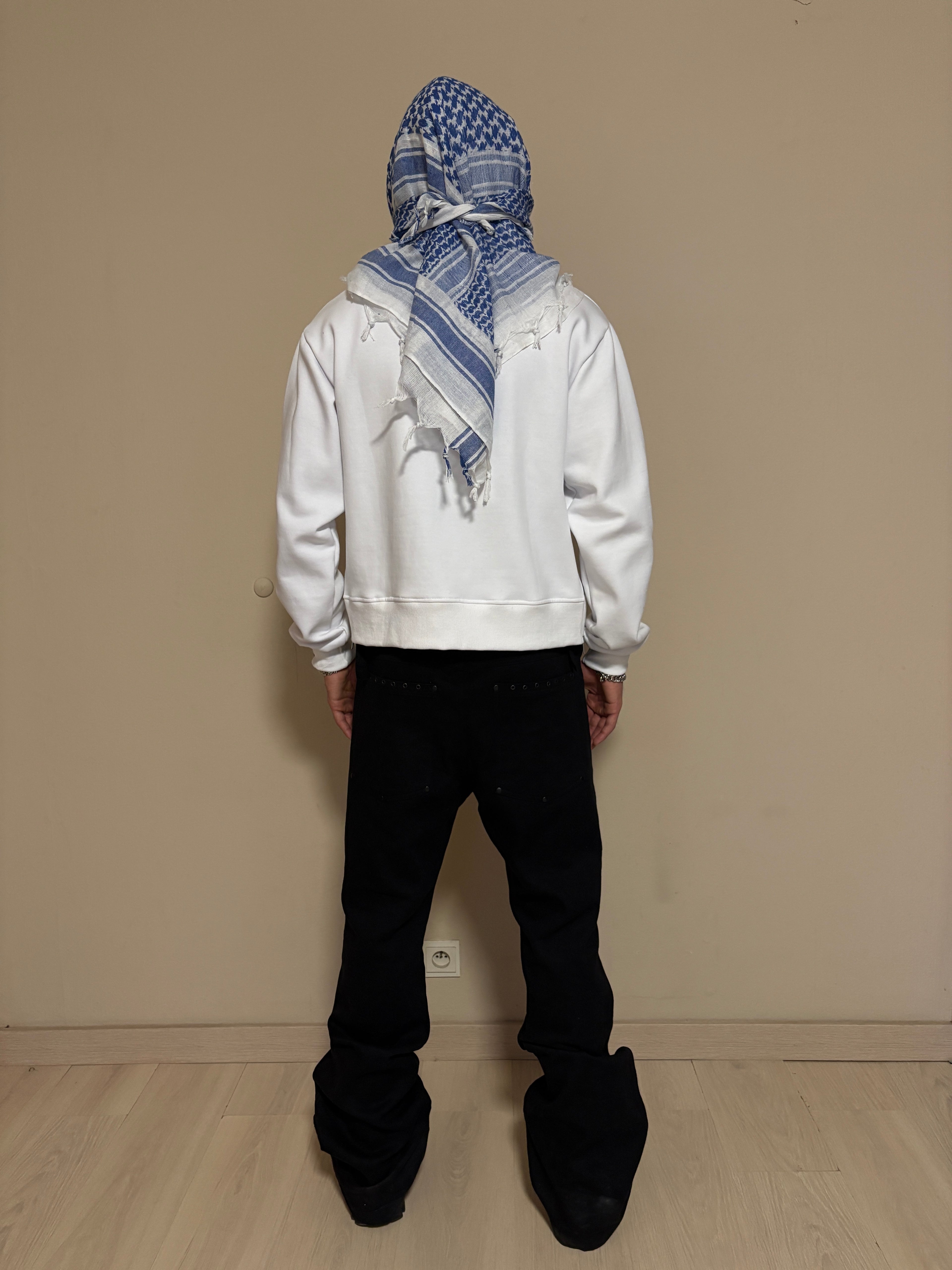 LIFE IZ WAR WHITE & SKY BLUE TURBAN SCARF ZIPPER