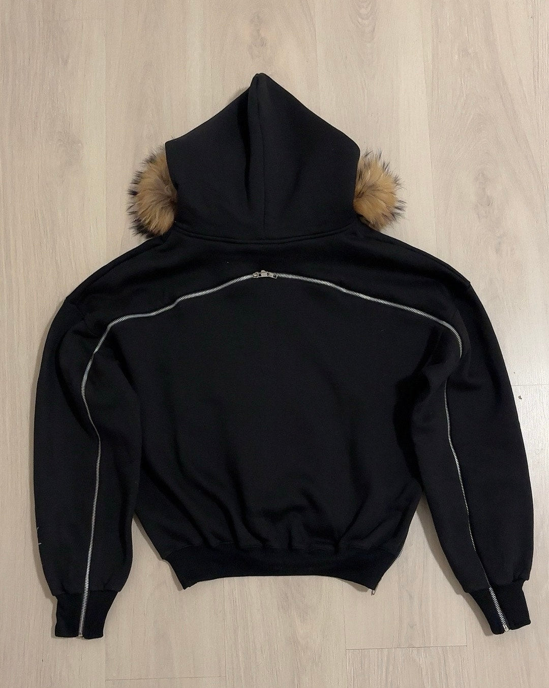 TRIBAL SYMBOLS BLACK FUR ZIPPER