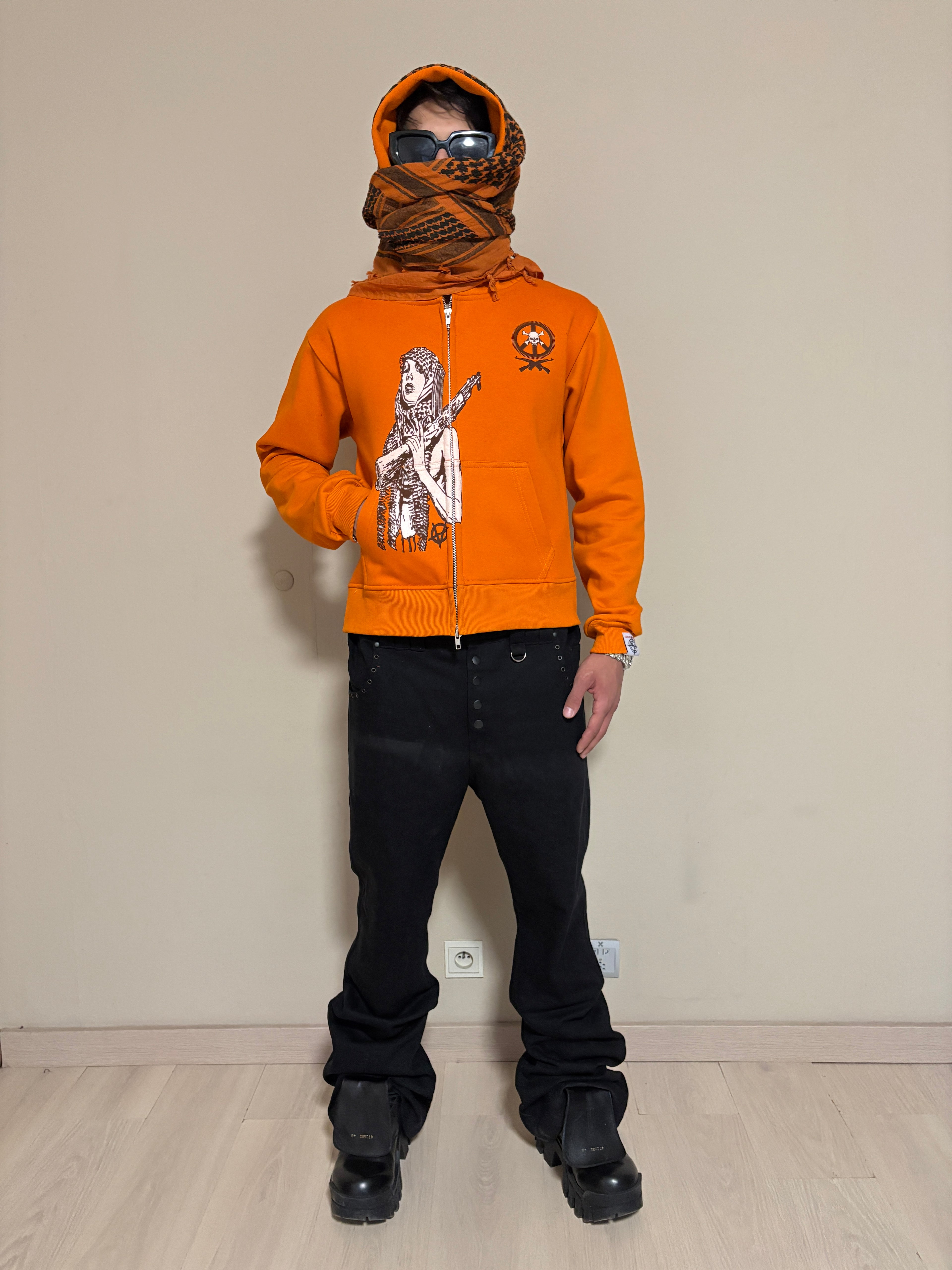 ANARCHY WARRIORS ORANGE TURBAN SCARF ZIPPER