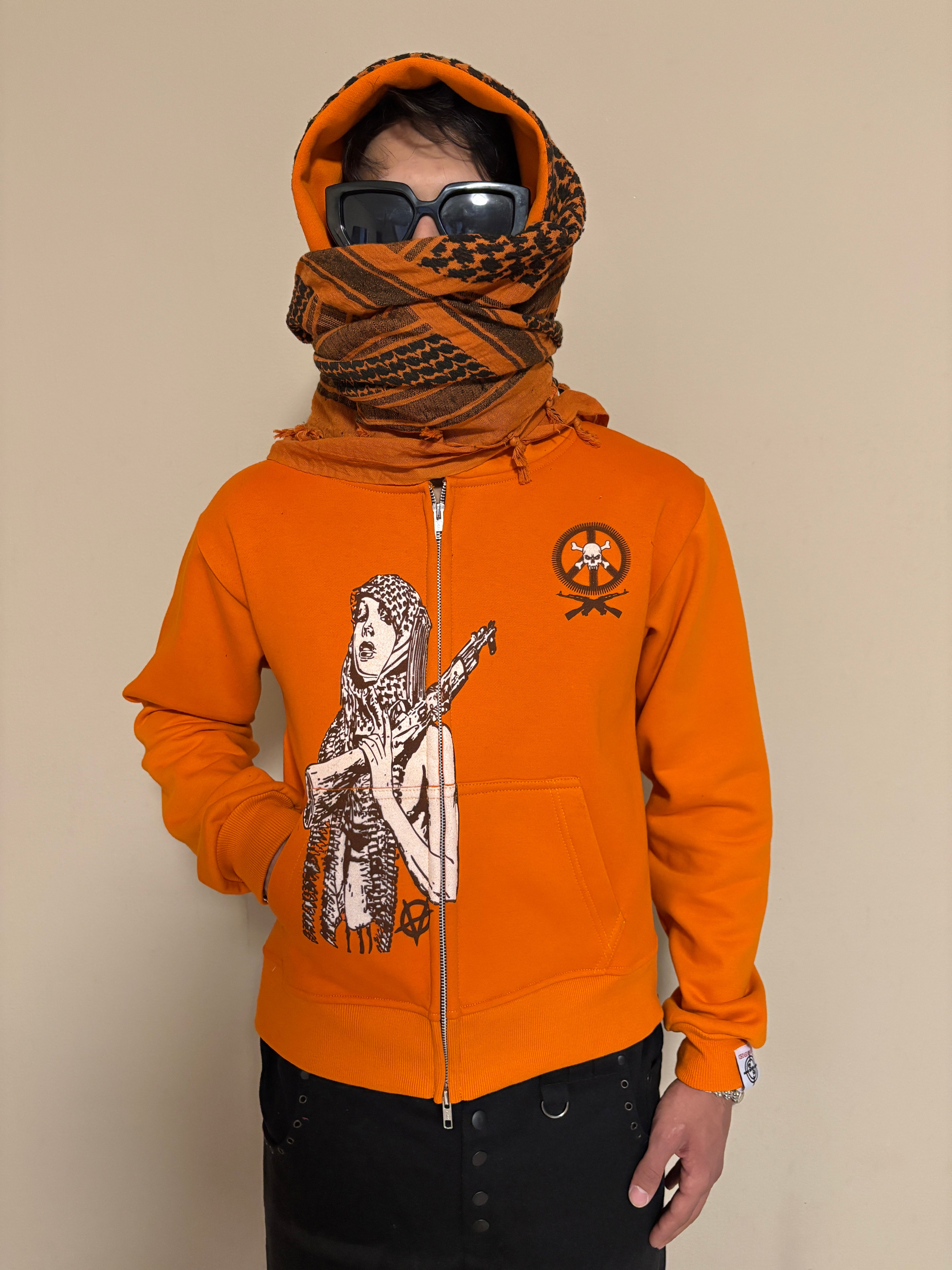 ANARCHY WARRIORS ORANGE TURBAN SCARF ZIPPER