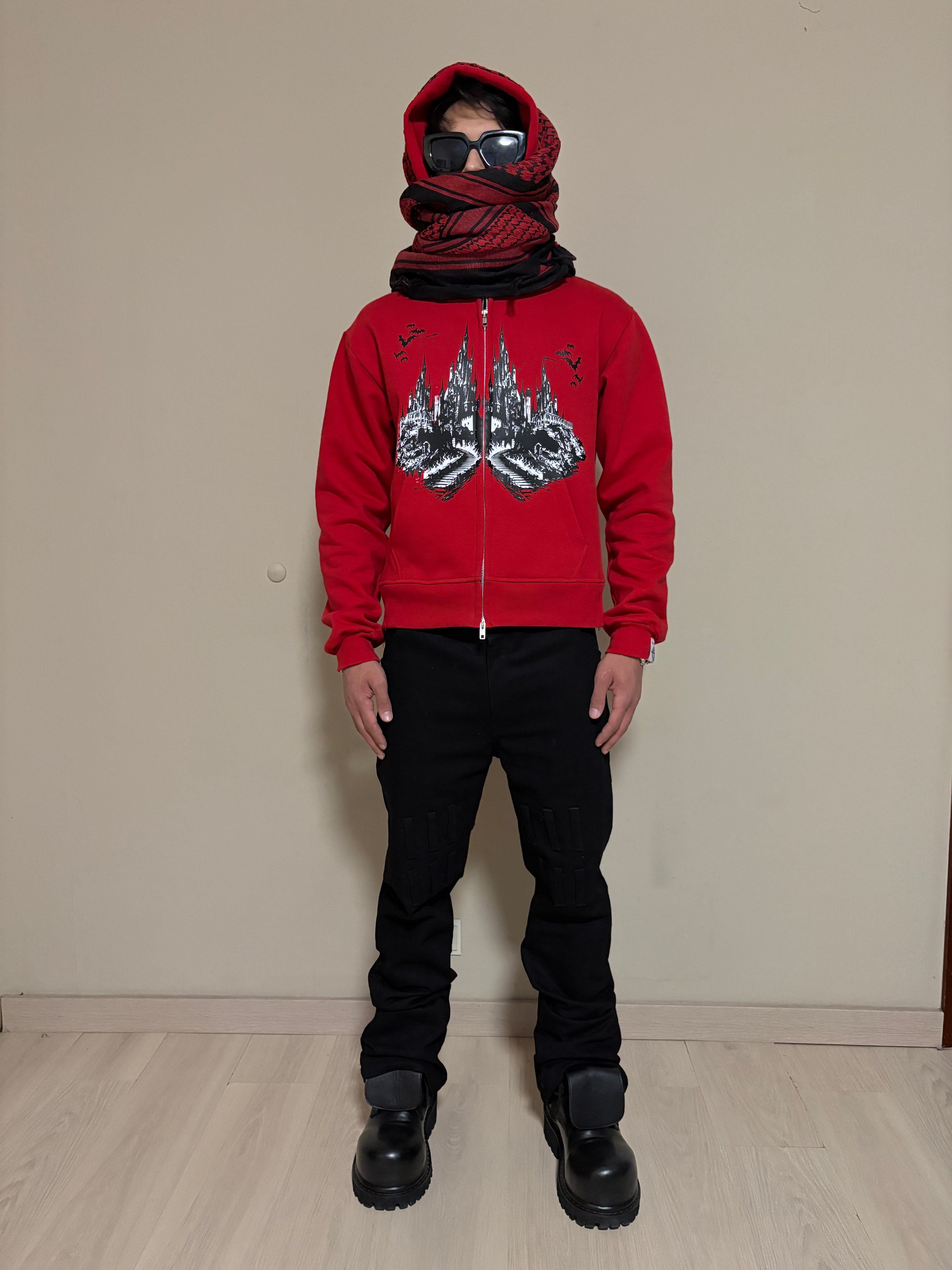 VAMP H.Q RED TURBAN SCARF ZIPPER
