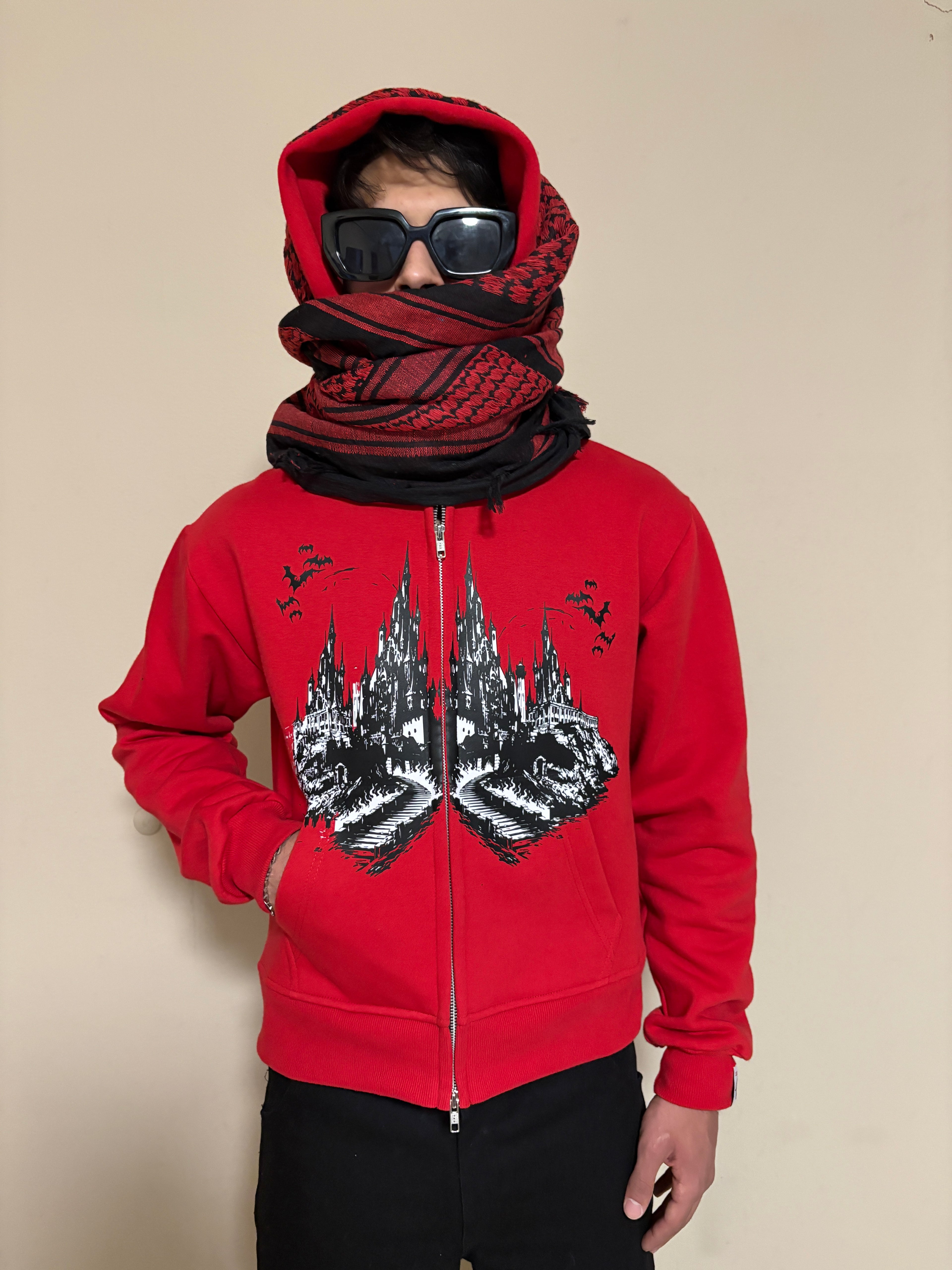 VAMP H.Q RED TURBAN SCARF ZIPPER