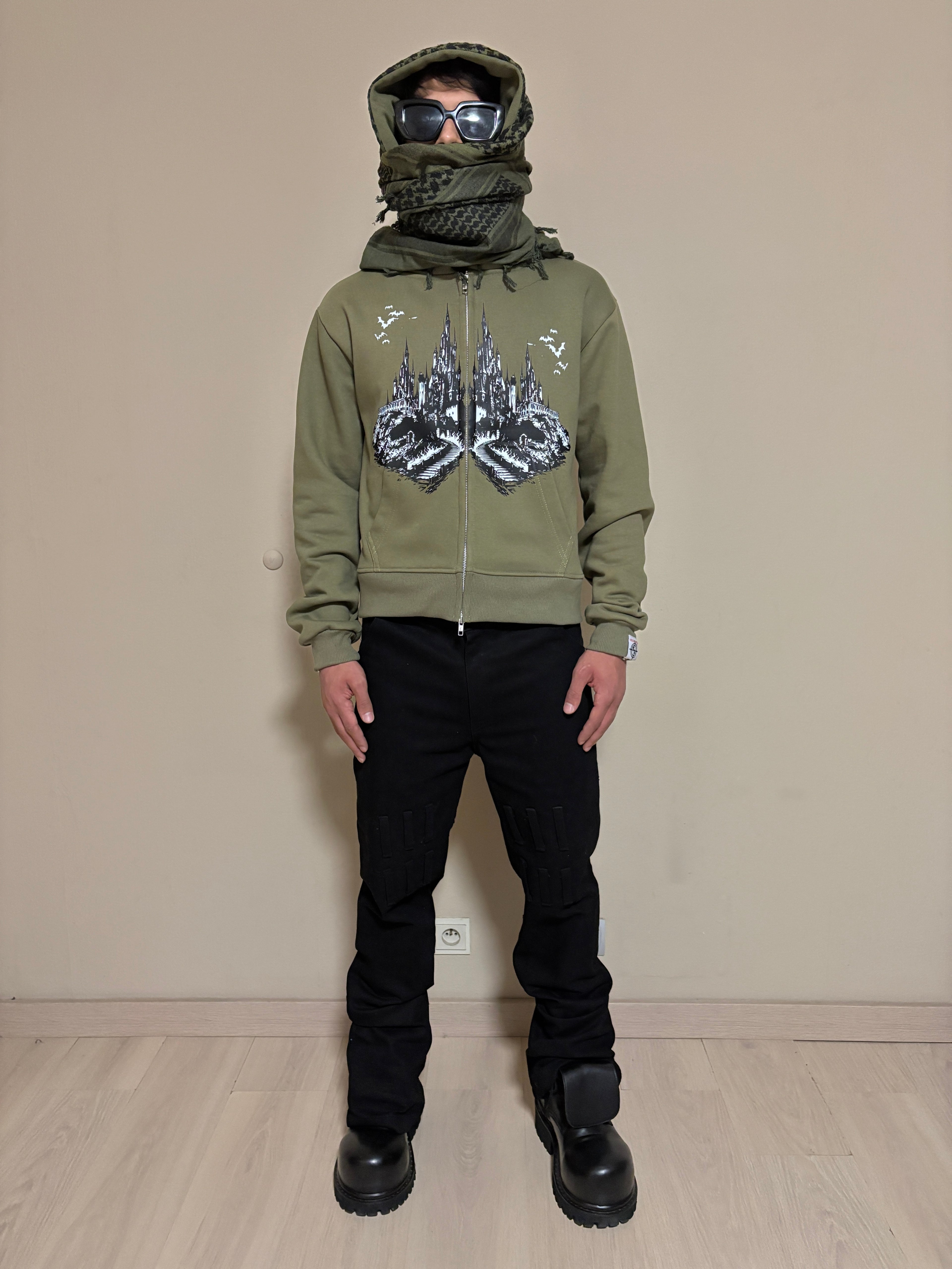 VAMP H.Q ARMY GREEN TURBAN SCARF ZIPPER