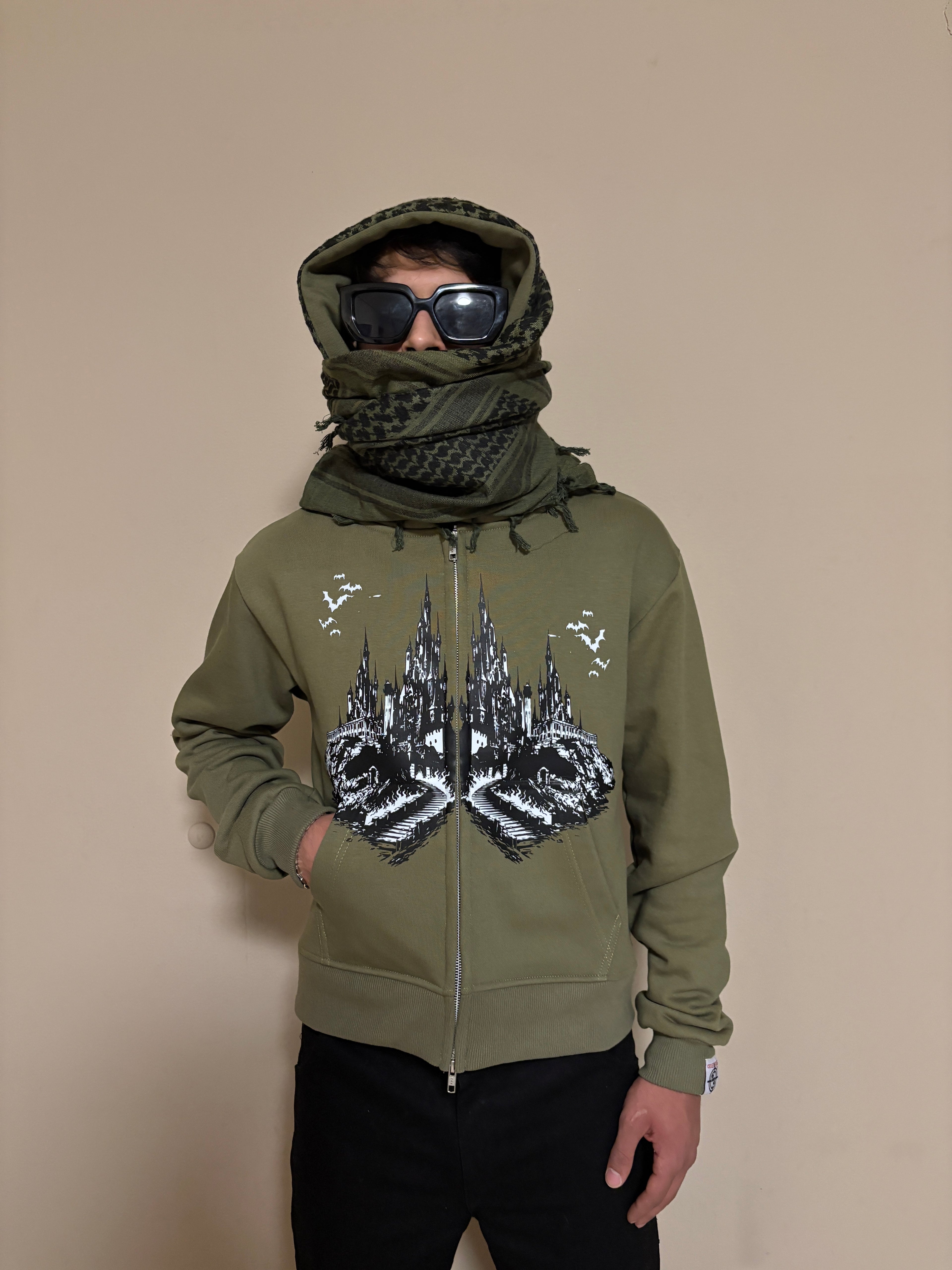 VAMP H.Q ARMY GREEN TURBAN SCARF ZIPPER
