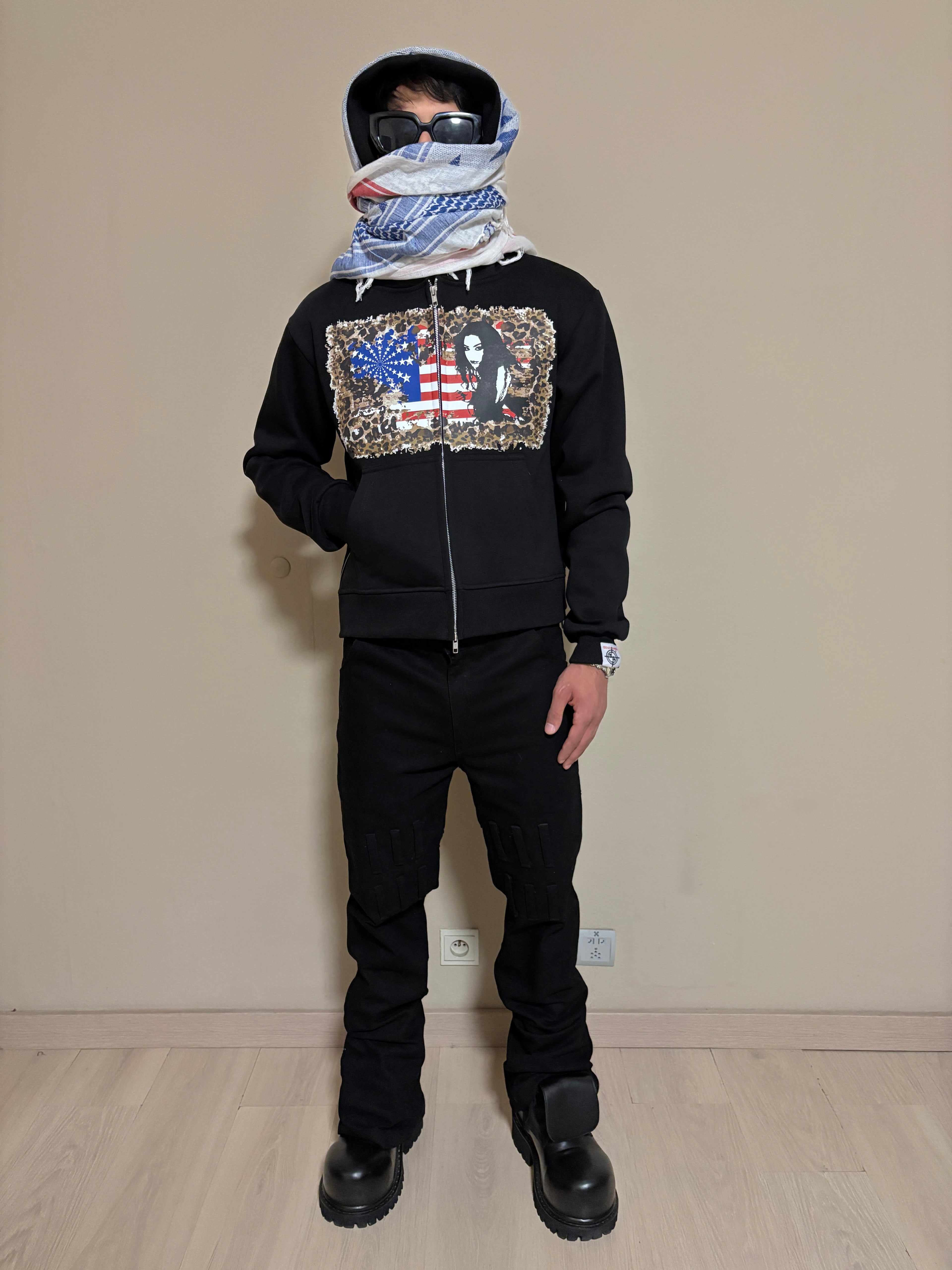 USA-CHEETAH FLAG TURBAN SCARF ZIPPER