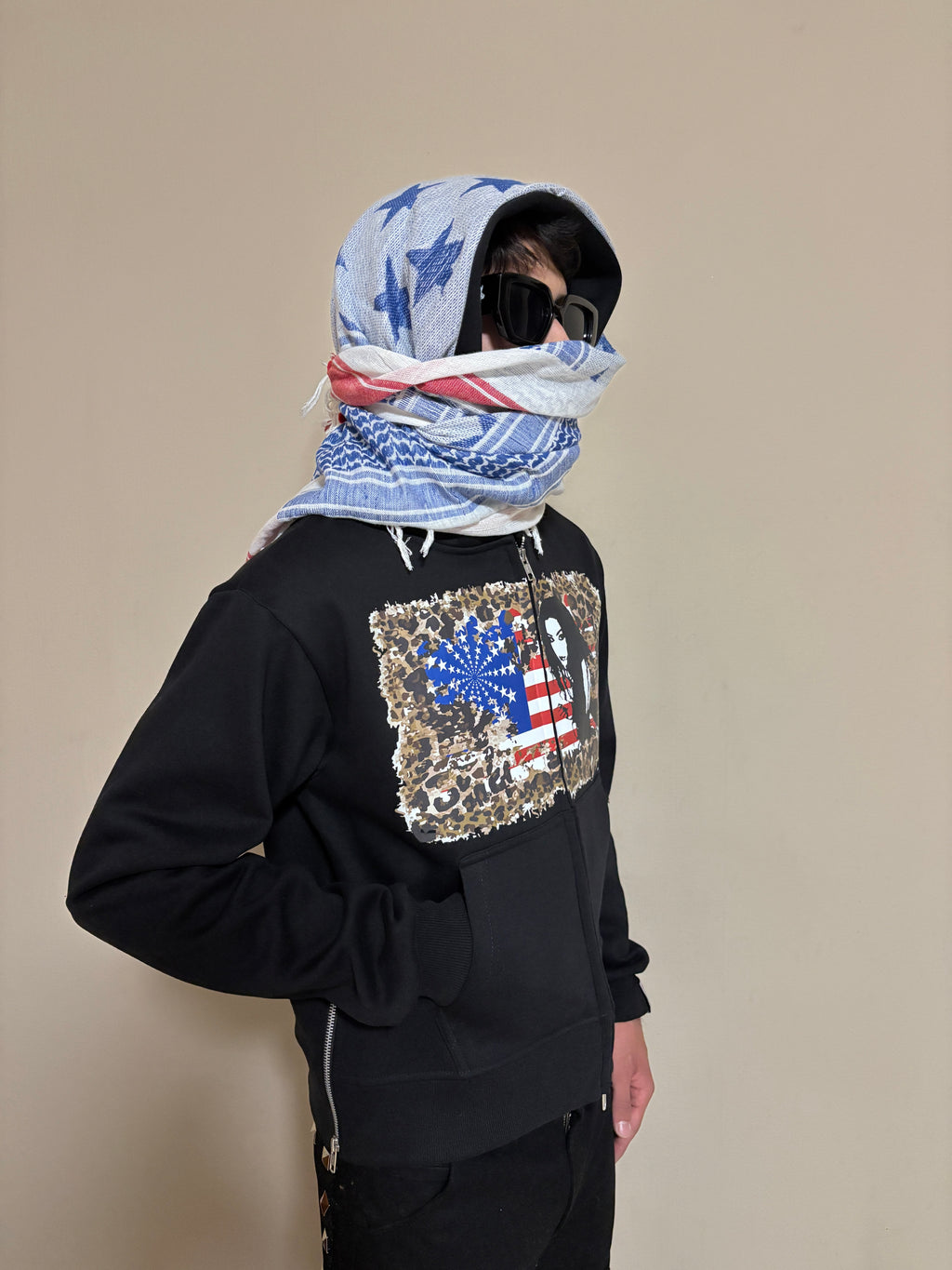 USA-CHEETAH FLAG TURBAN SCARF ZIPPER