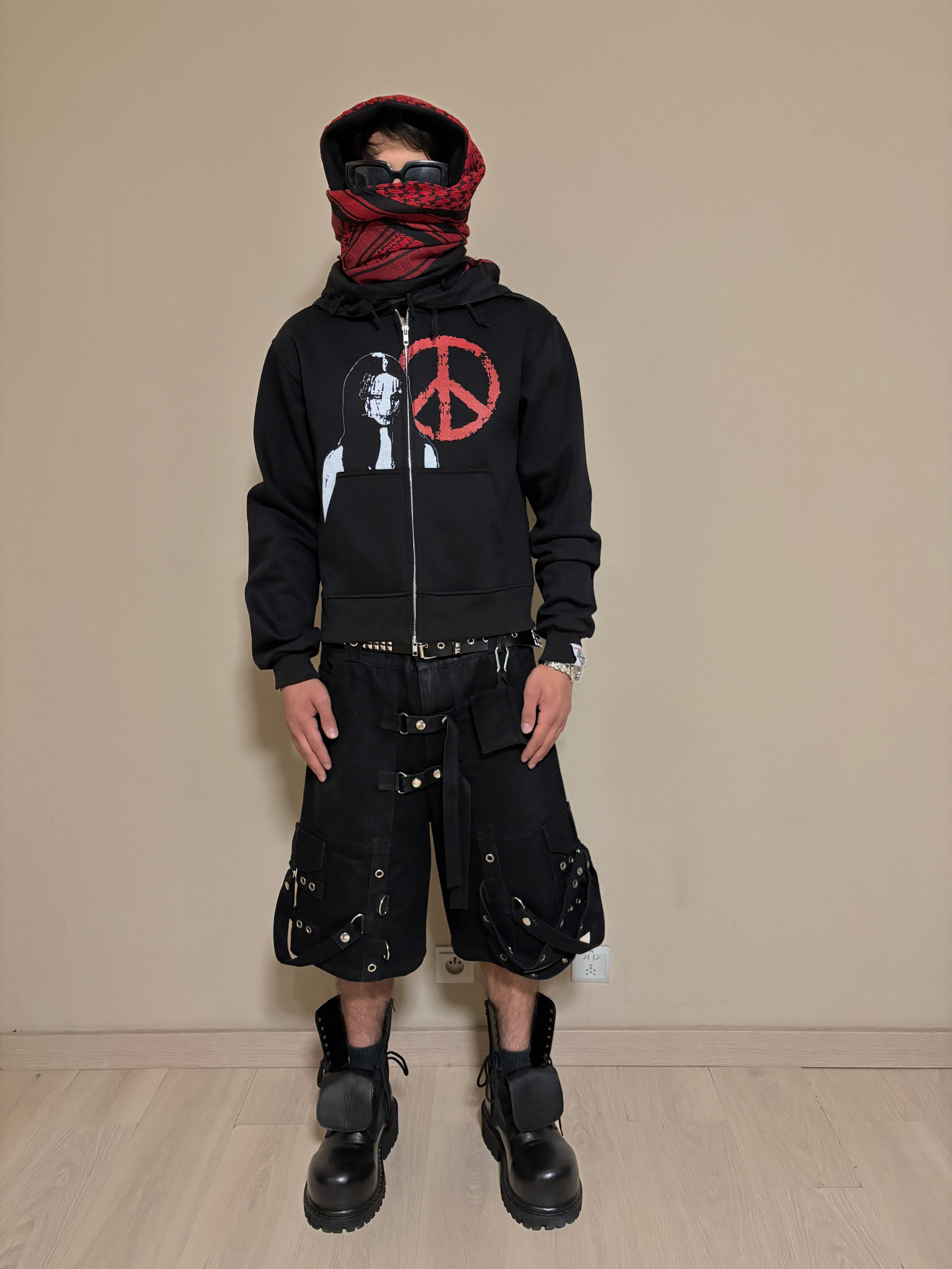 PEACE & CHAOS RED TURBAN SCARF ZIPPER