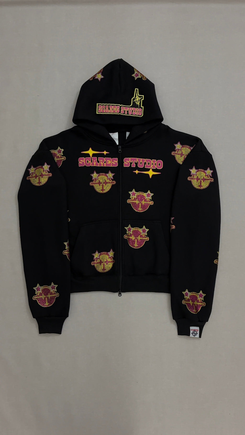 BLACK CARTOON STARS ZIPPER HOODIE