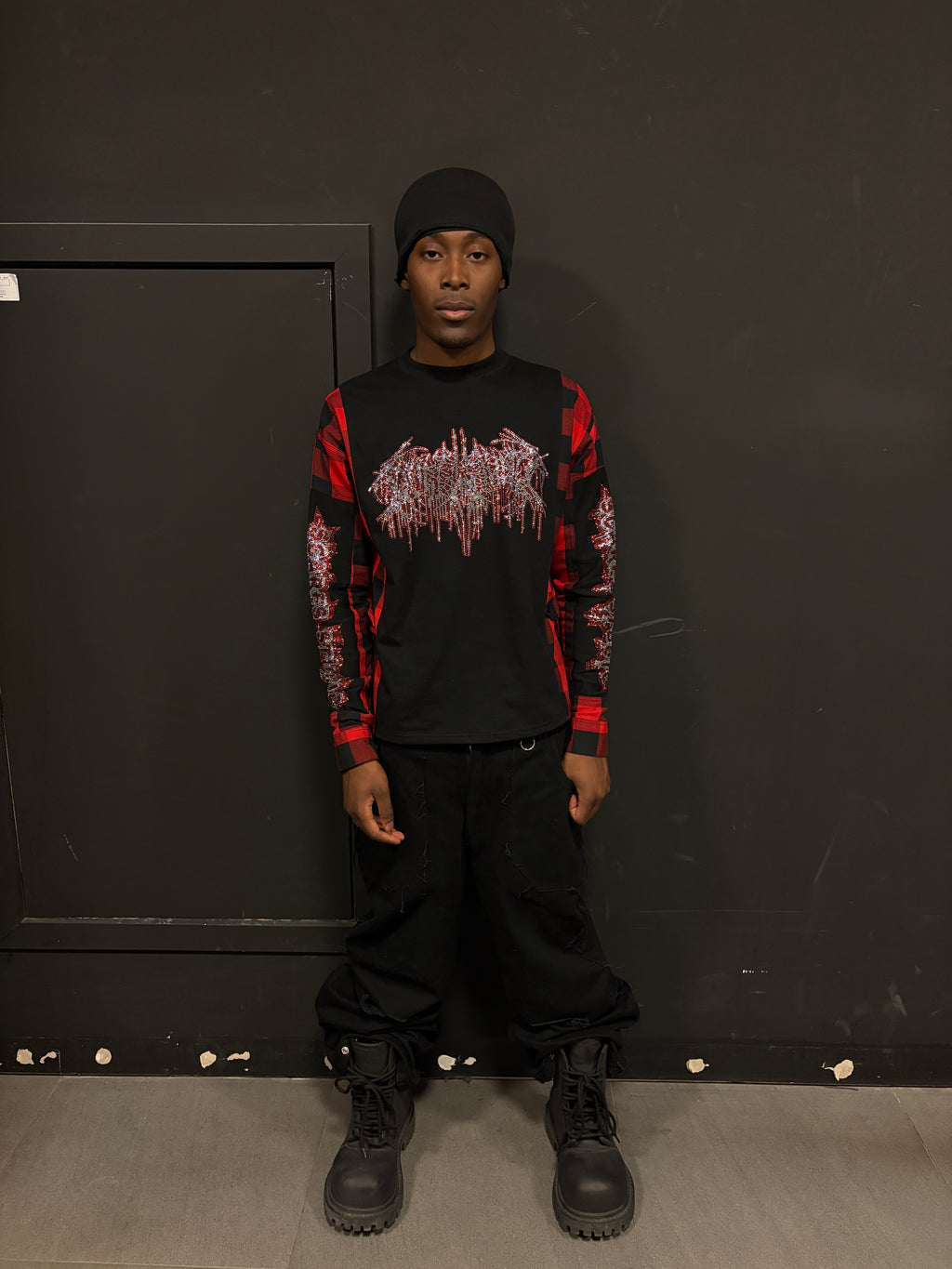 RED & BLACK FLANNEL LONG-SLEEVE T-SHIRT