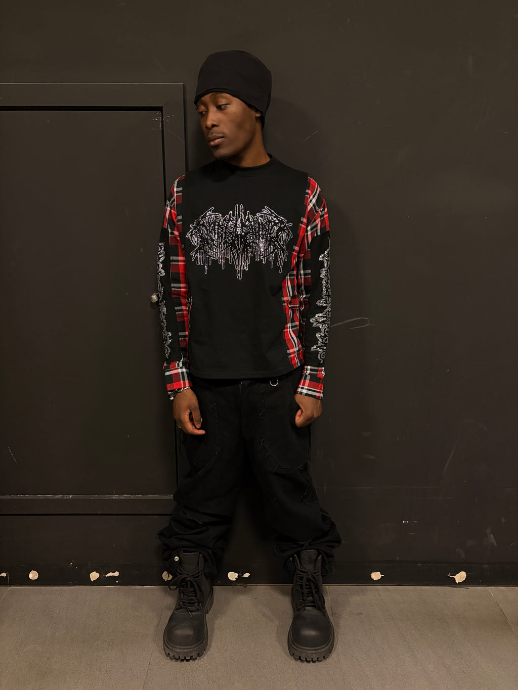 RED & WHITE FLANNEL LONG-SLEEVE T-SHIRT