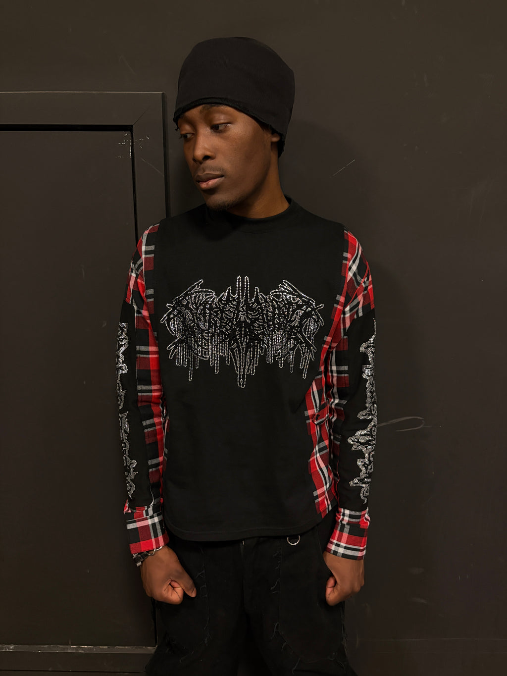 RED & WHITE FLANNEL LONG-SLEEVE T-SHIRT