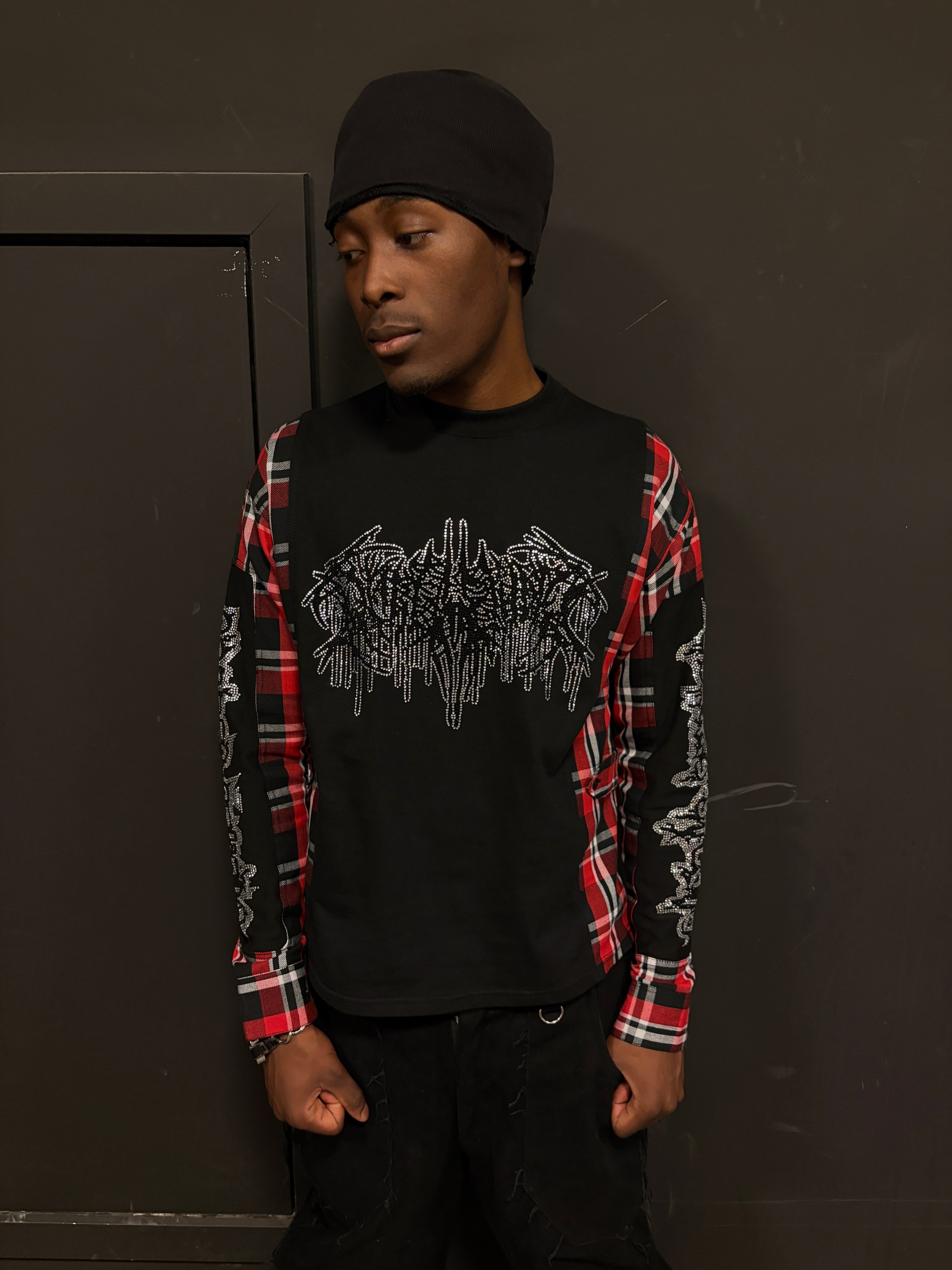 RED & WHITE FLANNEL LONG-SLEEVE T-SHIRT