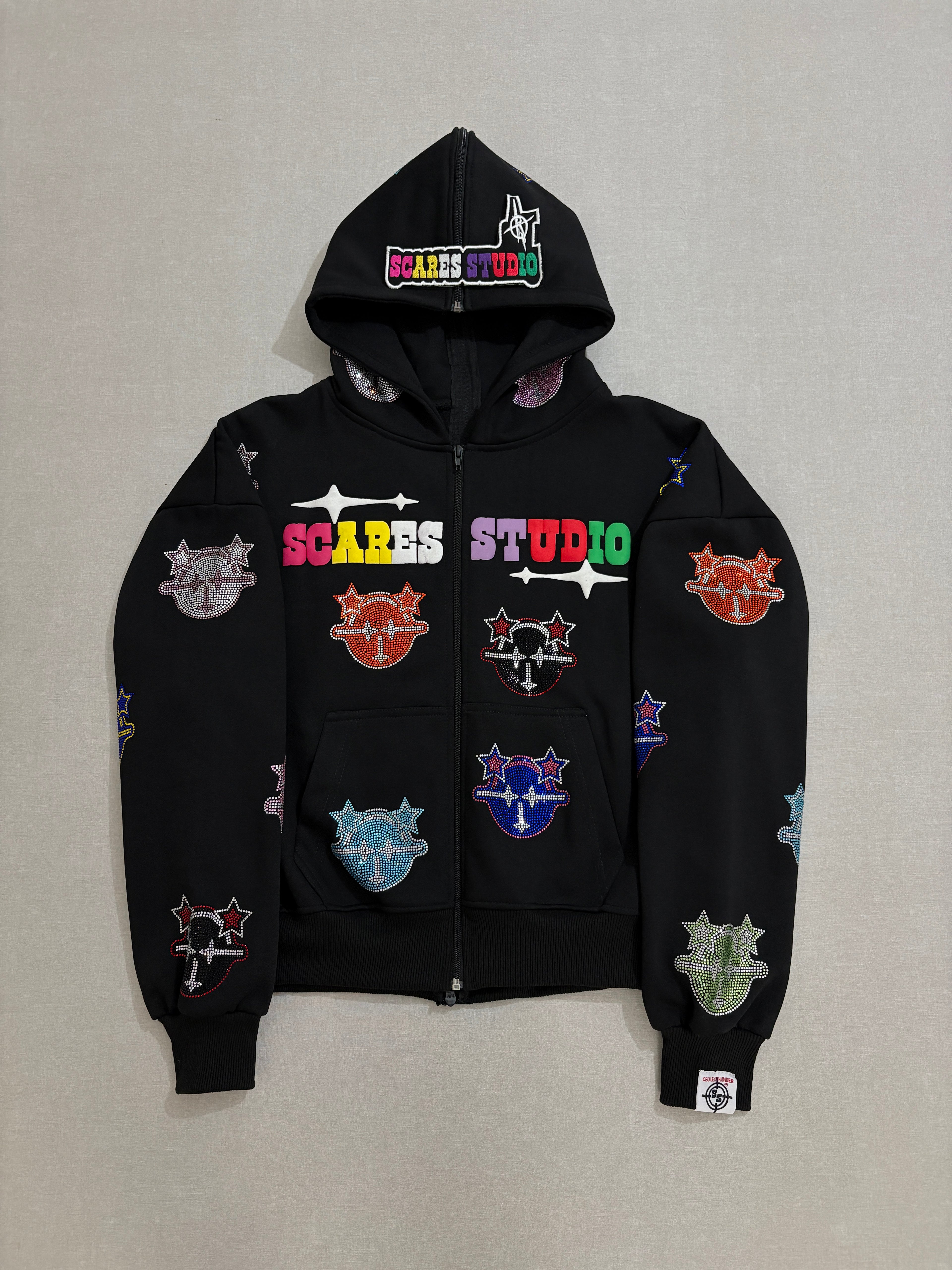 BLACK MULTI-COLOUR CARTOON STARS ZIPPER
